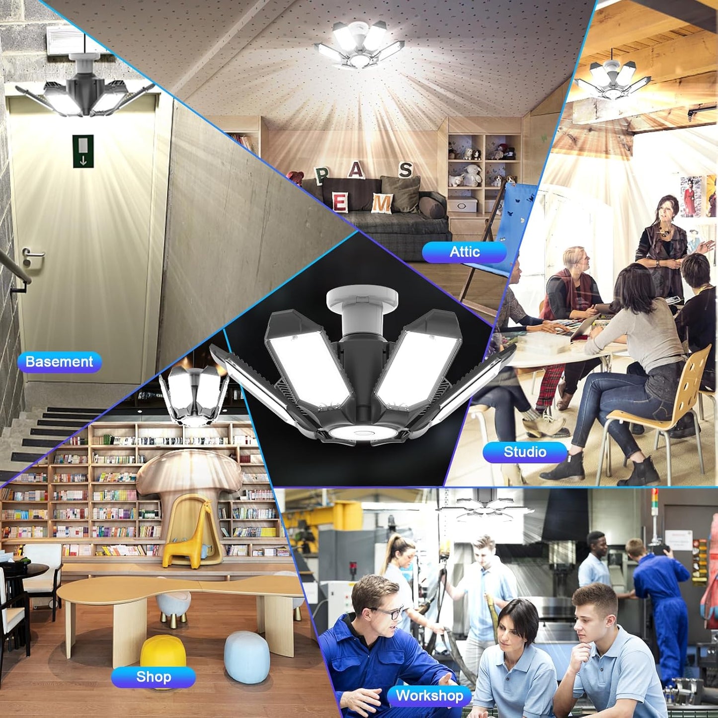 8 Pack 220W Garage Light Ceiling Led Deformable LED Shop Lights for Workshop E26 E27 Screw in Garage