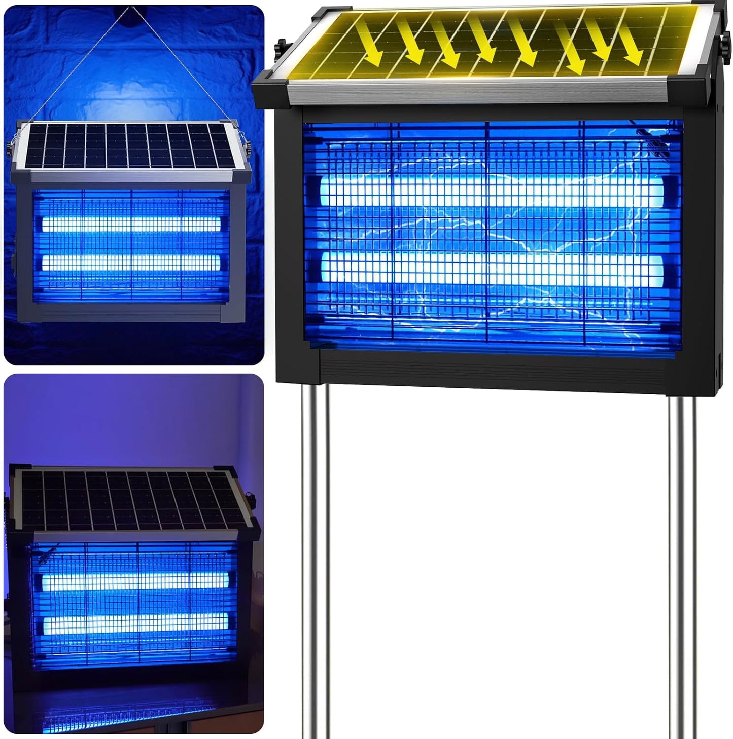 Bug Zapper Outdoor Solar Powered, Zwiran Mosquito Zapper Indoor with 4500V High Powered, Electric Fly Zapper with Extension Cord and Grounding Bracket, Rechargeable Waterproof Mosquito Killer