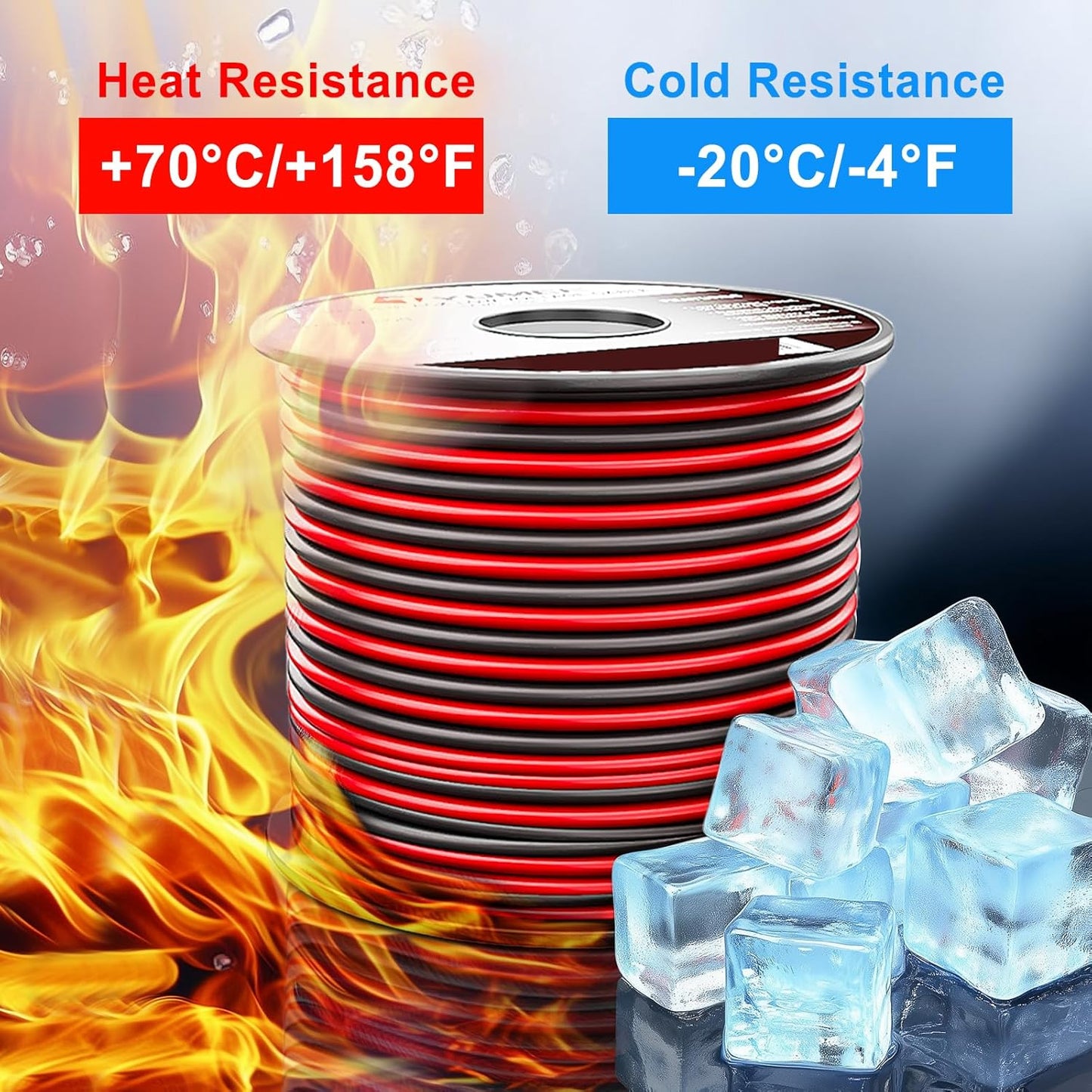 100FT 12/2 Gauge 2pin 2 Color Red Black Cable Hookup Electrical Wire LED Strips Extension Wire 12V/24V DC Cable, 12AWG Flexible Wire Extension Cord for LED Ribbon Lamp Tape Lighting