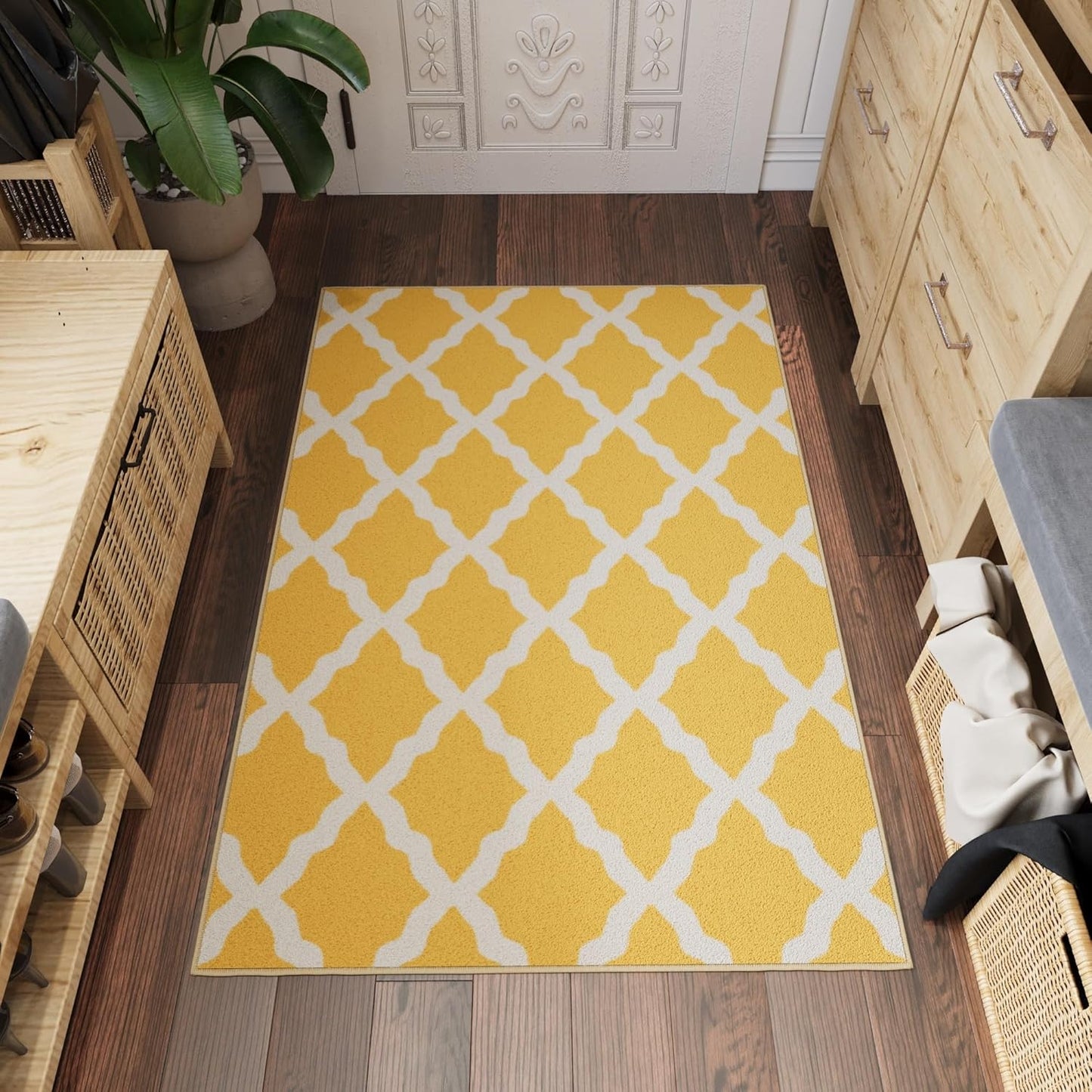 Ottomanson 3'3" x 5' Rugs for Living Room Trellis Area Rug for Bedroom - Non Slip Durable Large Floor Carpet for High Traffic Areas - Indoor Rug for Dining Room Kitchen Kids Playroom, Yellow