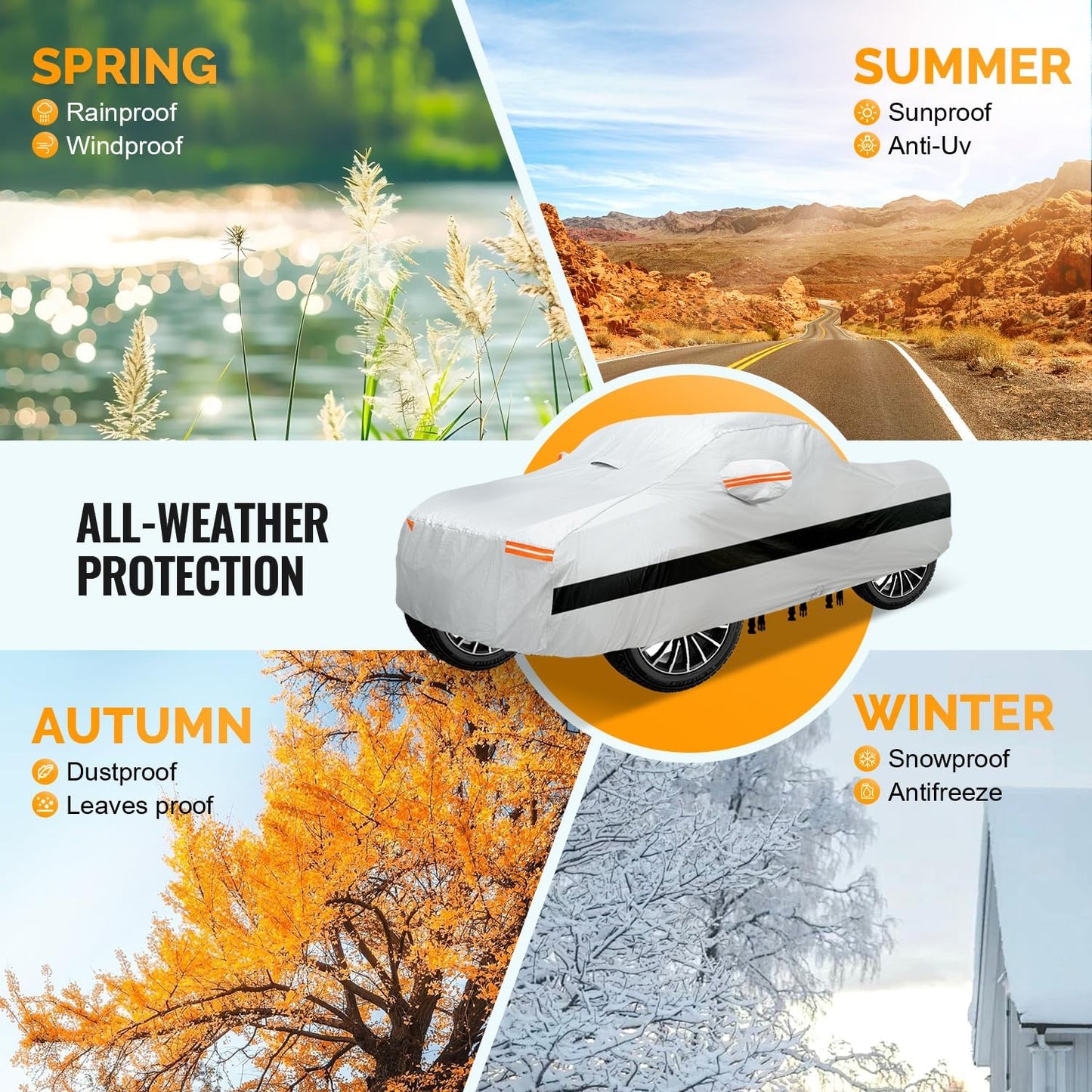 30 Layers Truck Car Cover for Automobiles All Weather Waterproof, Outdoor Snowproof UV Protection Windproof, No Zipper, Heavy Duty Universal Car Covers, (Silver, Fit Truck 191"-210")