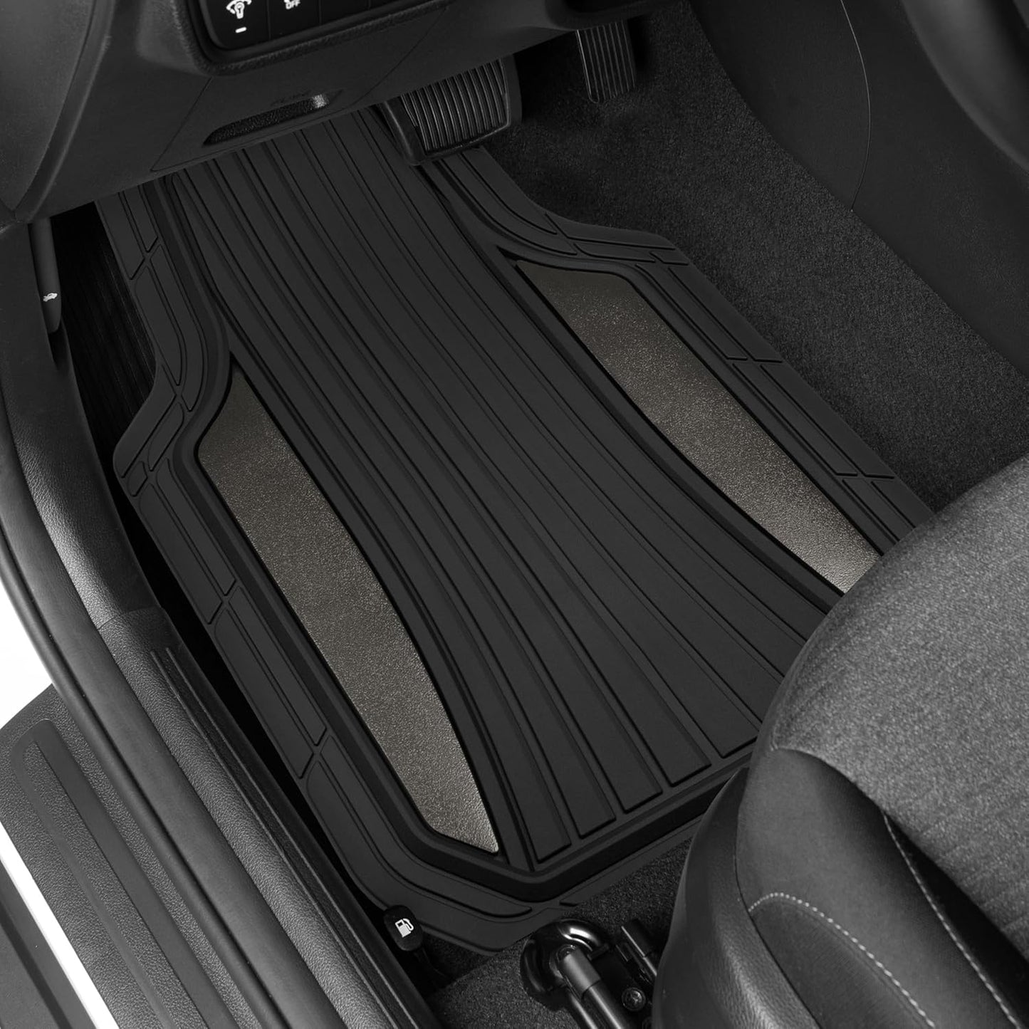 Motor Trend ChromeTech Car Floor Mats Full Set - Durable Rubber Floor Mats for Cars with Two Tone Accent, All Weather Interior Protection for Front and Rear with Non-Slip Backing, Gunmetal Chrome