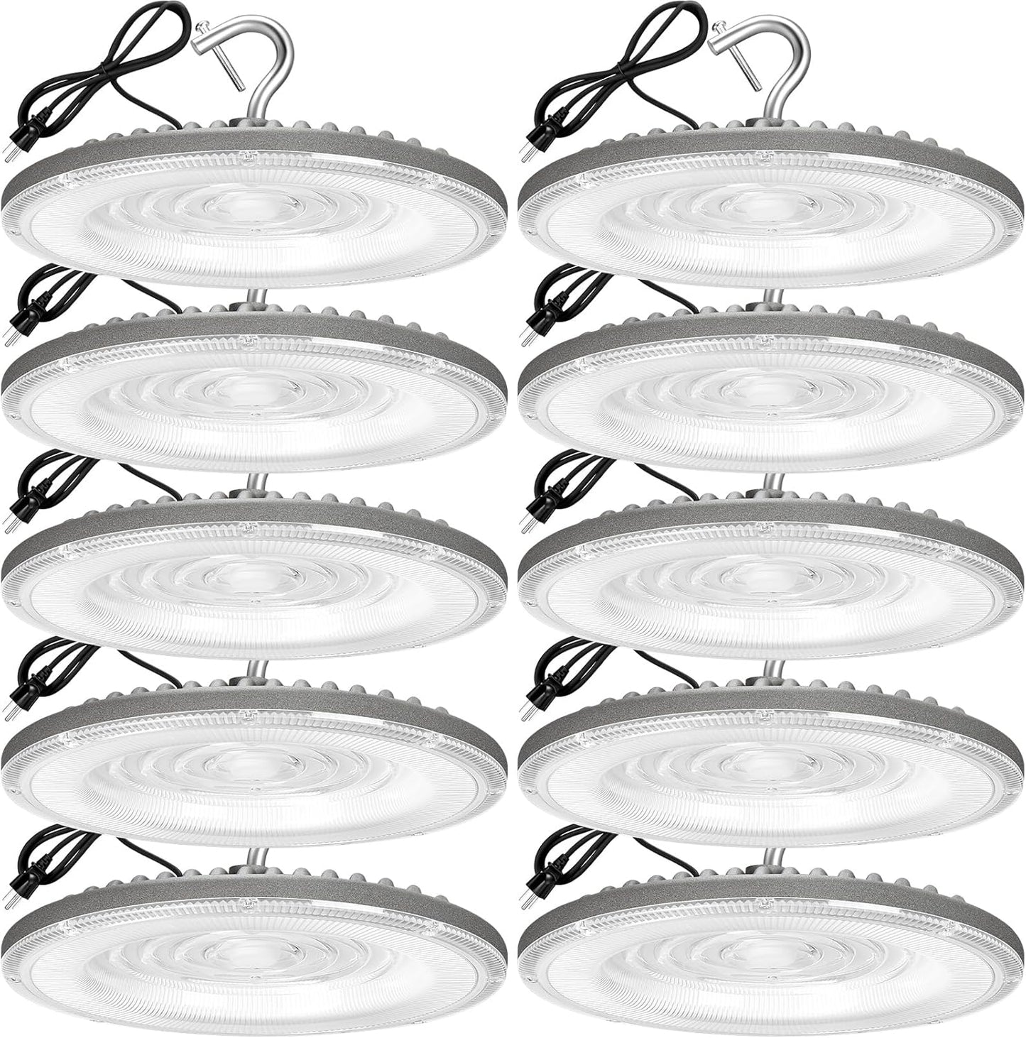 10 Pack 150W UFO Led High Bay Light,120VAC,5000K Daylight Commercial Bay Lighting,IP66 Waterproof,21050LM,650W MH/HPS with Plug Area Lighting for Warehouse/Shop/Workshop/Barn/Gym/Factory