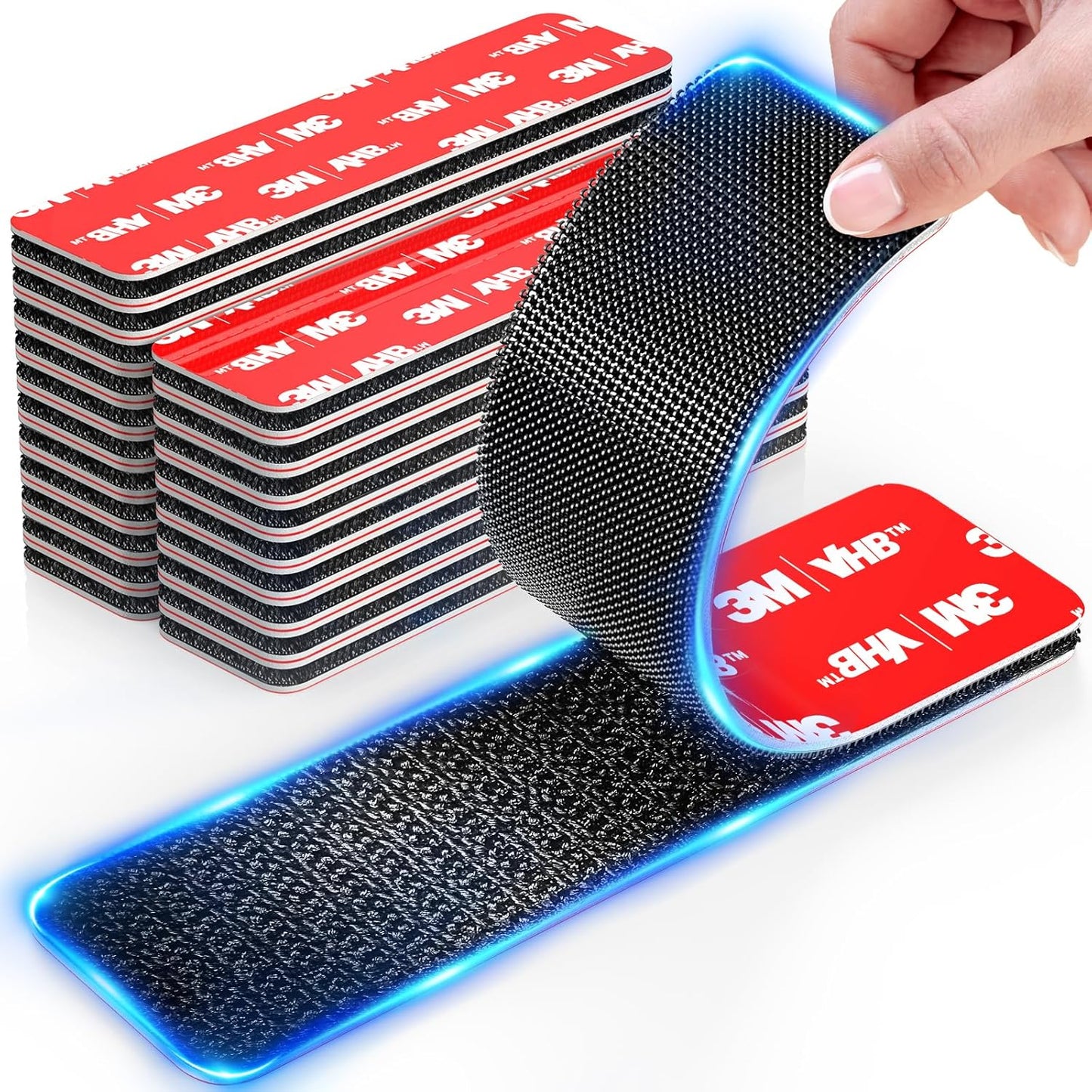 Hook and Loop Strips with Super Adhesive Heavy Duty, Made of 3M, Heat Resistant Waterproof, Outdoor or Indoor Use, 16 Sets Black 0.98x3.94 Inch