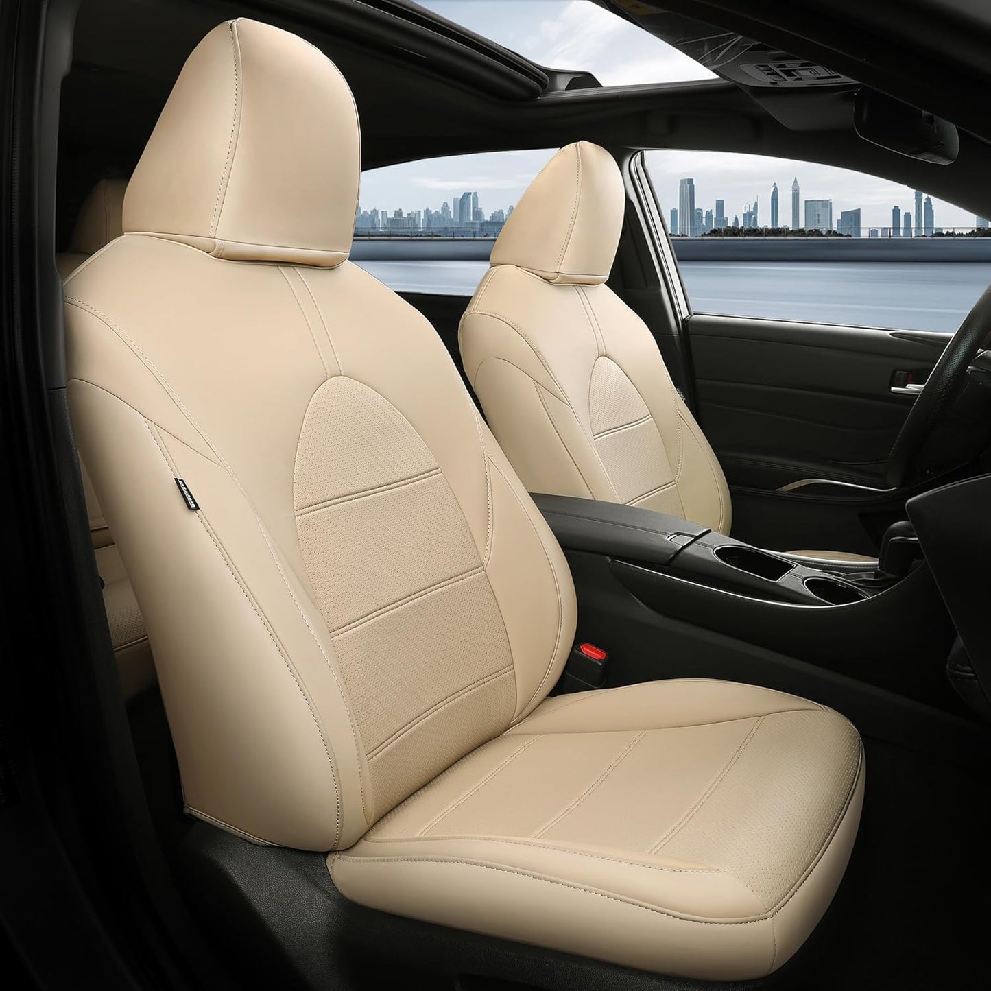 for Toyota Camry Seat Covers Hybrid XLE XSE 2018 2019 2020 2021 2022 2023 2024 - Custom Car Seat Covers Full Set, Leather Seat Cover for Cars, Waterproof Breathable Cushion Protectors Beige