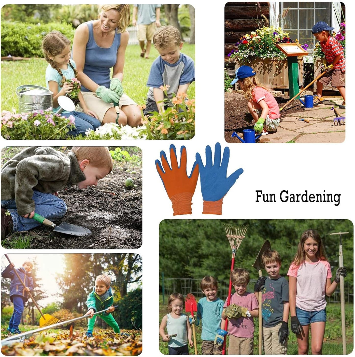 HANDLANDY 3 Pairs Kids Gardening Gloves Latex Free, Nitrile Coated Children Toddler Garden Yard Work Gloves for Little Girls Boys (Size L, Black-Orange)