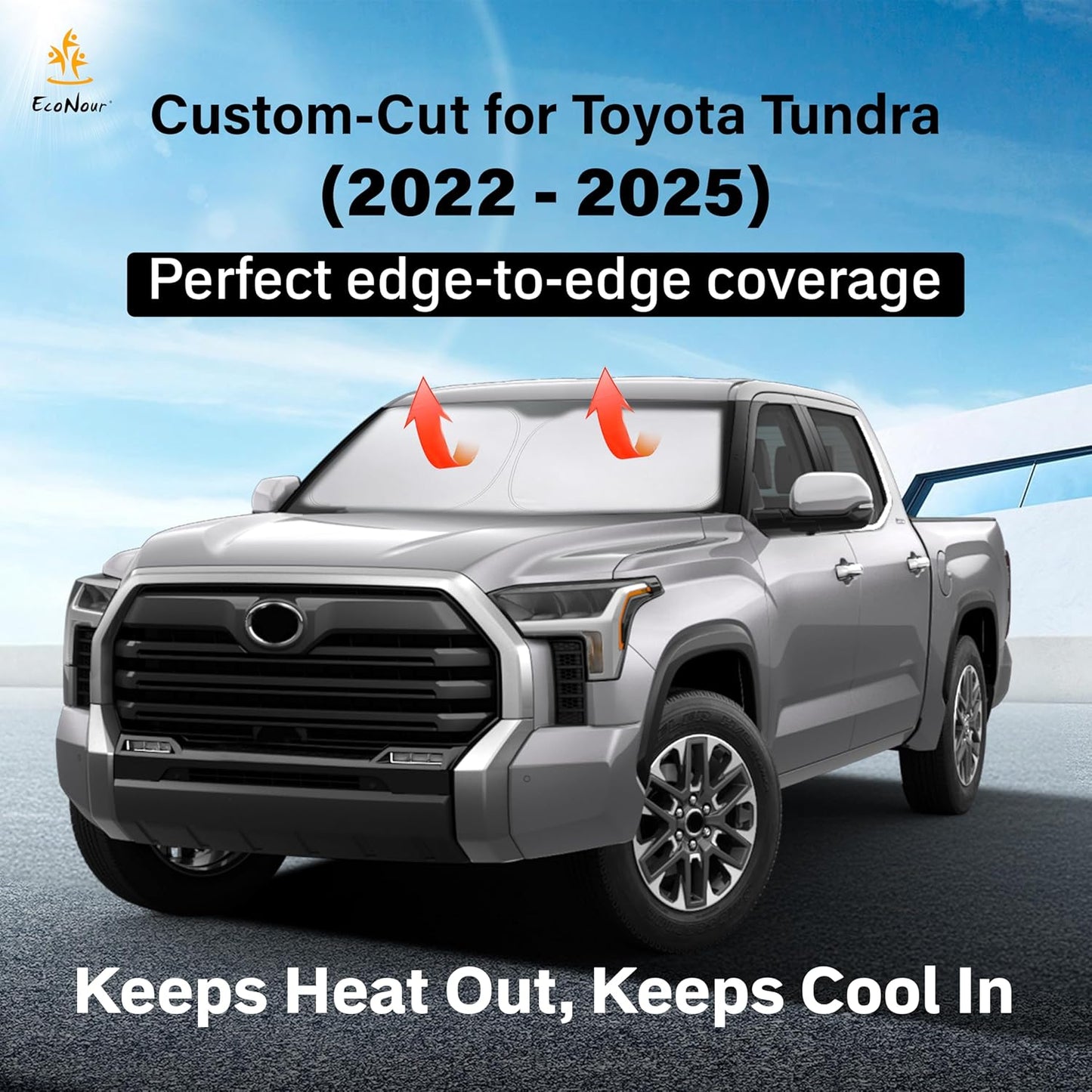 Econour Windshield Sun Shade for Toyota Tundra 2022-2025 Custom Fit Sunshade Sun Visor Protector Foldable Blocks UV Rays Keep Your Car Cooler