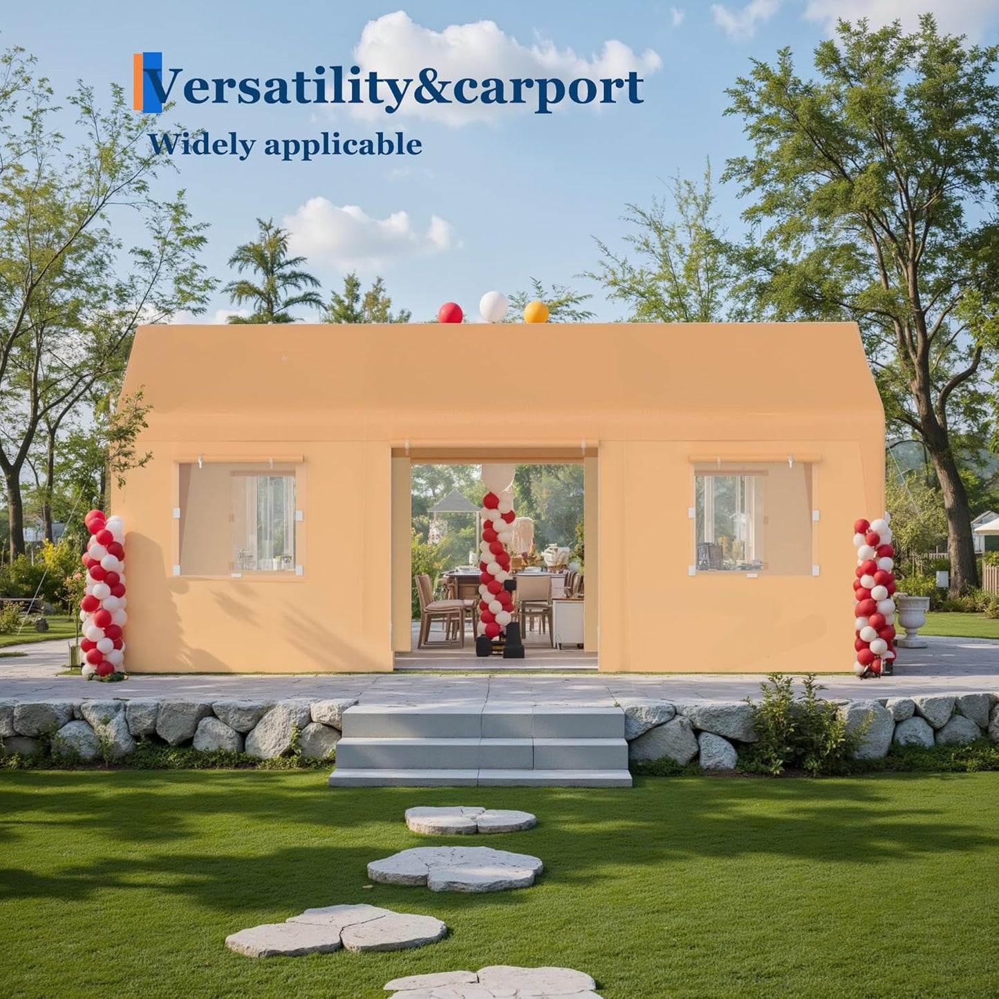 Carport, 13‘ x 20’ Heavy Duty Portable Garage All-Season Car Canopy w/Removable Sidewall & Doors, Carport Canopy Party Tent w/Water-Resistant Tarp for Backyard (Yellow)