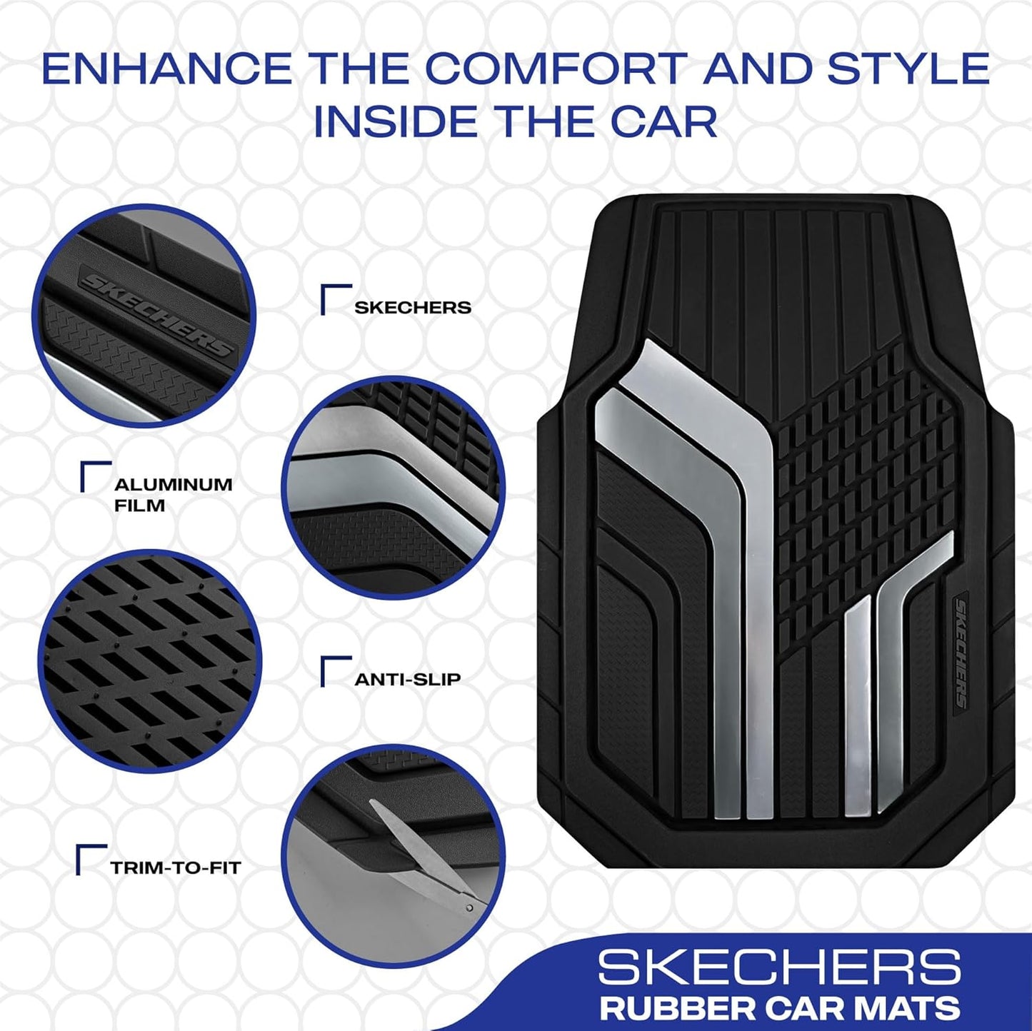 Skechers Heavy Duty Rubber Car Floor Mats,Dual Color Design Floor Mats,All Weather Car Mats,Waterproof Trim To Fit Universal Floor Liner Car Accessories,Automotive Floor Mats For Cars Trucks Suvs,Gery