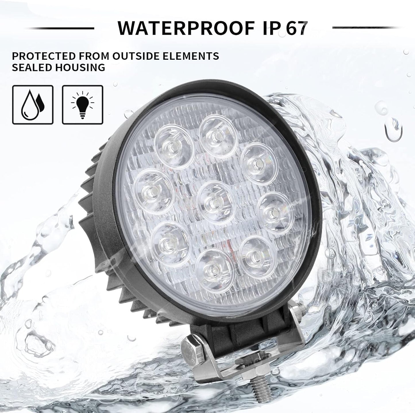 27W Spot Amber Yellow Round Work LED Light Fog Offroad Off Road Lights Driving Lamp Waterproof for Hunting Pickup UTV Truck Car Boat SUV Boat 4WD ATV 12V 24V 4x4 Tractor Motorcycle（2pcs）