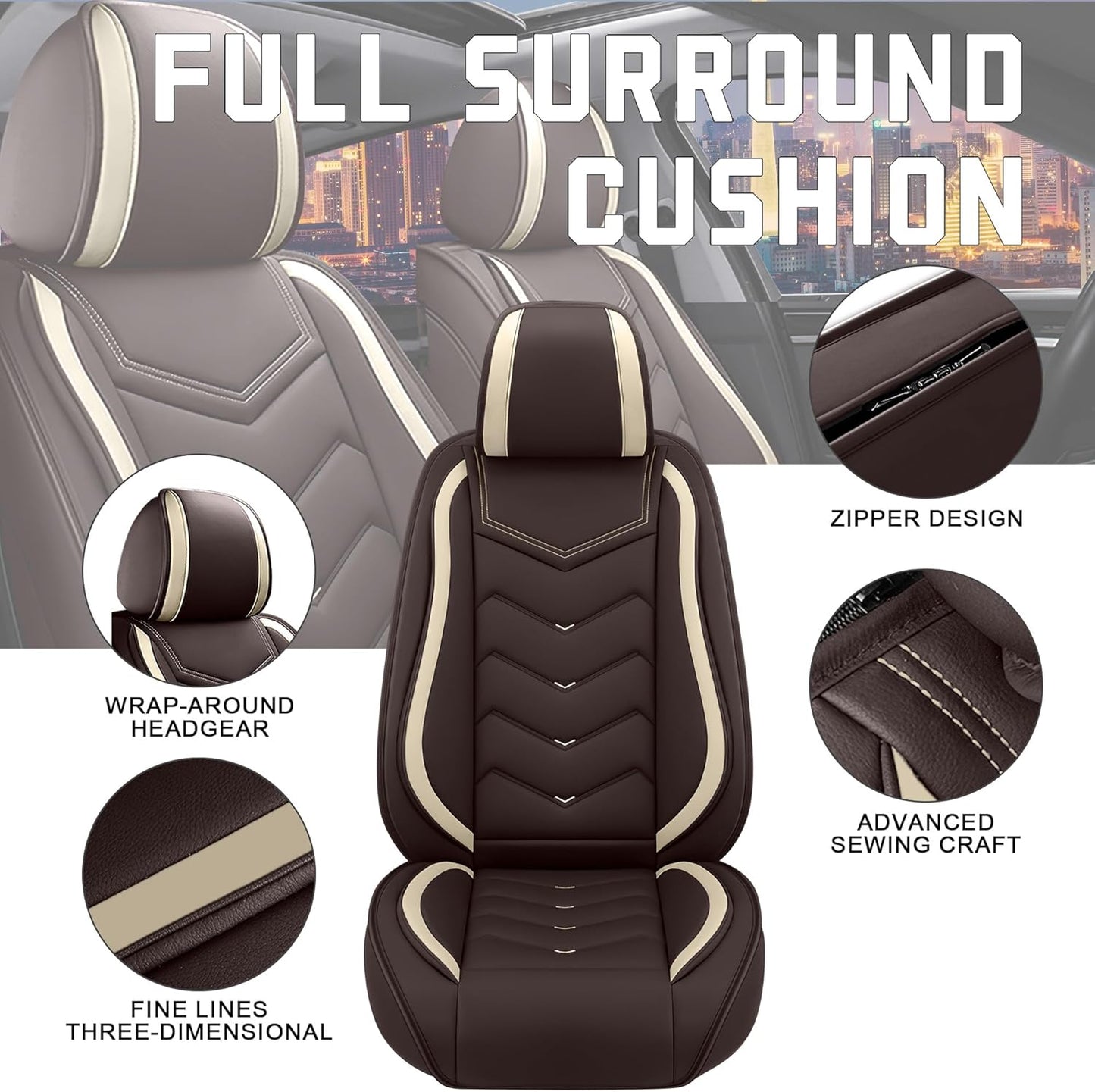 Car Seat Covers for Chrysler Pacifica 2004-2025, Stylish Sport Seat Cover, Premium Nappa Leather Car Seat Cover. Automobile Seat Covers Sets.(Standard 2 Seats/Coffee Color)