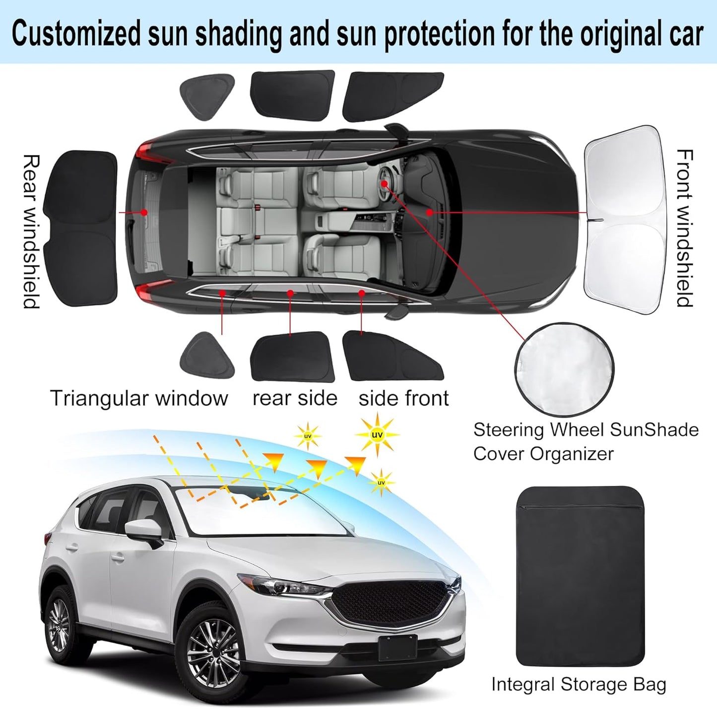 TINGLU Window Shades for Mazda CX-5 2017-2024 2025 Accessories Car Side Full Windows Rear Triangular Windshield Sun Shade Sun UV Rays & Privacy Protection for Camping,Napping,and Relaxing 8PCS