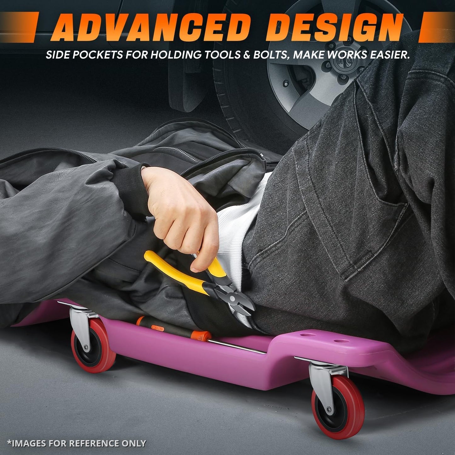 DNA MOTORING 36" L X 17" W x 4.25" H Vehicle Repair Low Profile Automotive Creeper w/Padded Headrest, Purple, TOOLS-00201-PR