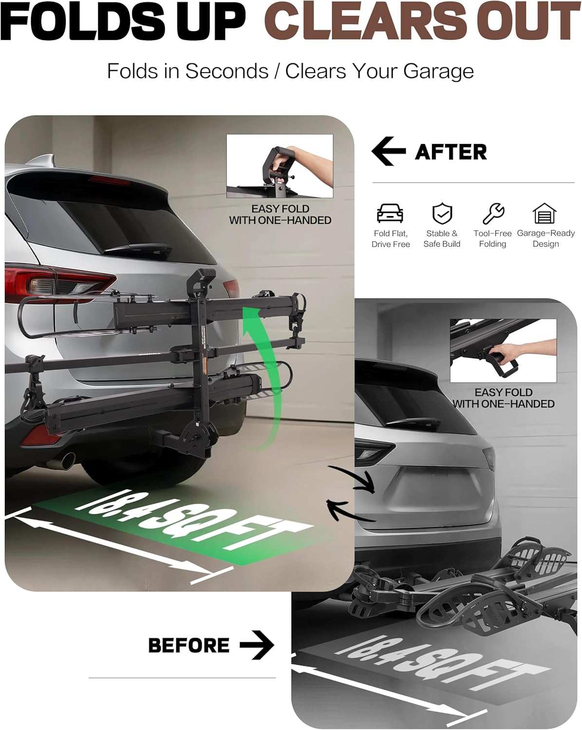 Hitch 2-Bike Rack, 200 lbs Capacity E-Bike Carrier Platform Mount, Up to 5’’ Fat Tire Bicyclefor 2’’ Receiver Cars Trucks SUVs Minivans RV, Trailer (Mate)