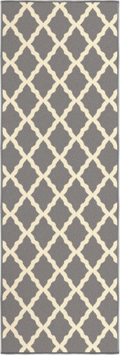 Ottomanson Hallway Runner Rug 20" x 59" Non Slip Trellis Area Rugs Easy to Clean Laundry Rug Runner Durable & Pet Friendly Floor Carpet Runners for Hallways Entryway Living Room Kitchen, Gray