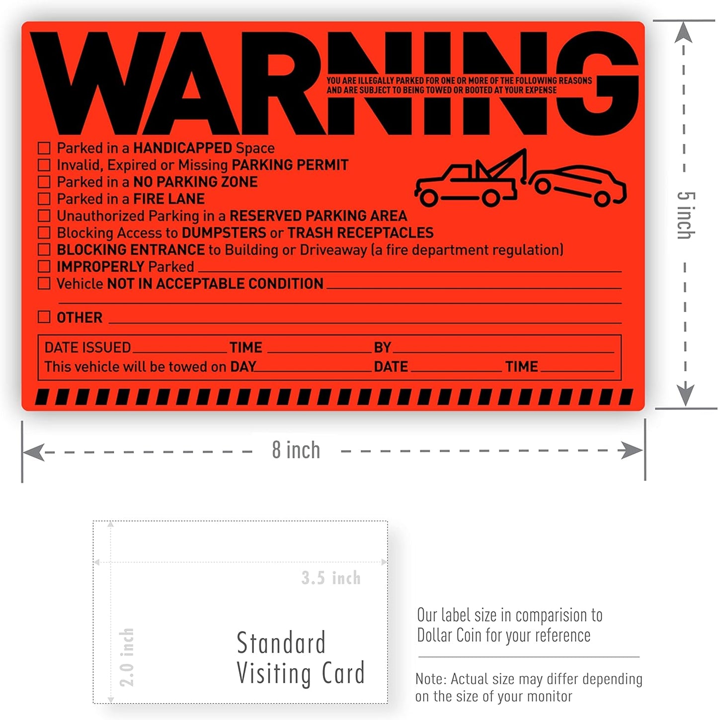 Easykart 500 Parking Violation Notice Stickers - Tow Warning Labels for Car Vehicle Private Parking - Adhesive Window Fluorescent Labels (10 Pack)