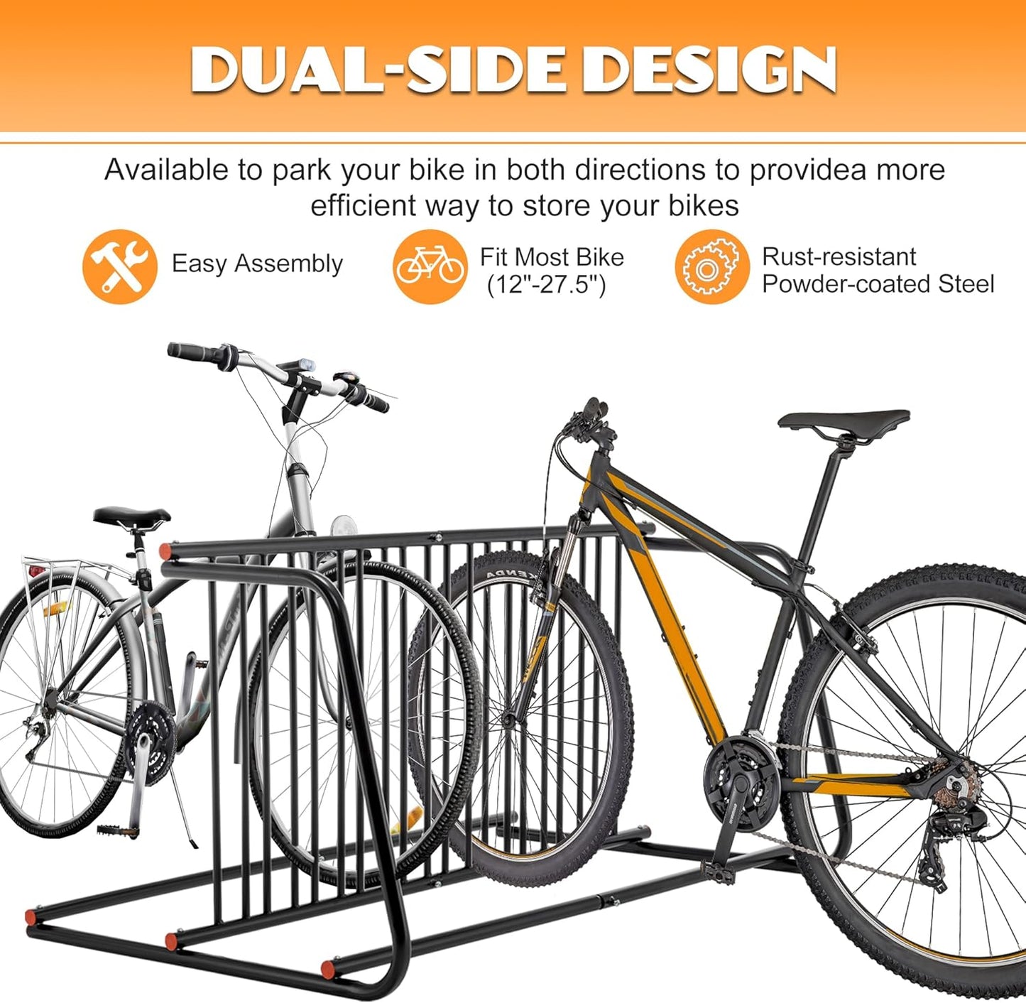 Floor Bike Rack, 60" Double-Sided Grid Bike Rack Stand, 10-Bike Freestanding Bicycle Storage Holder for Outdoor Garages Streets Yards Bike Events