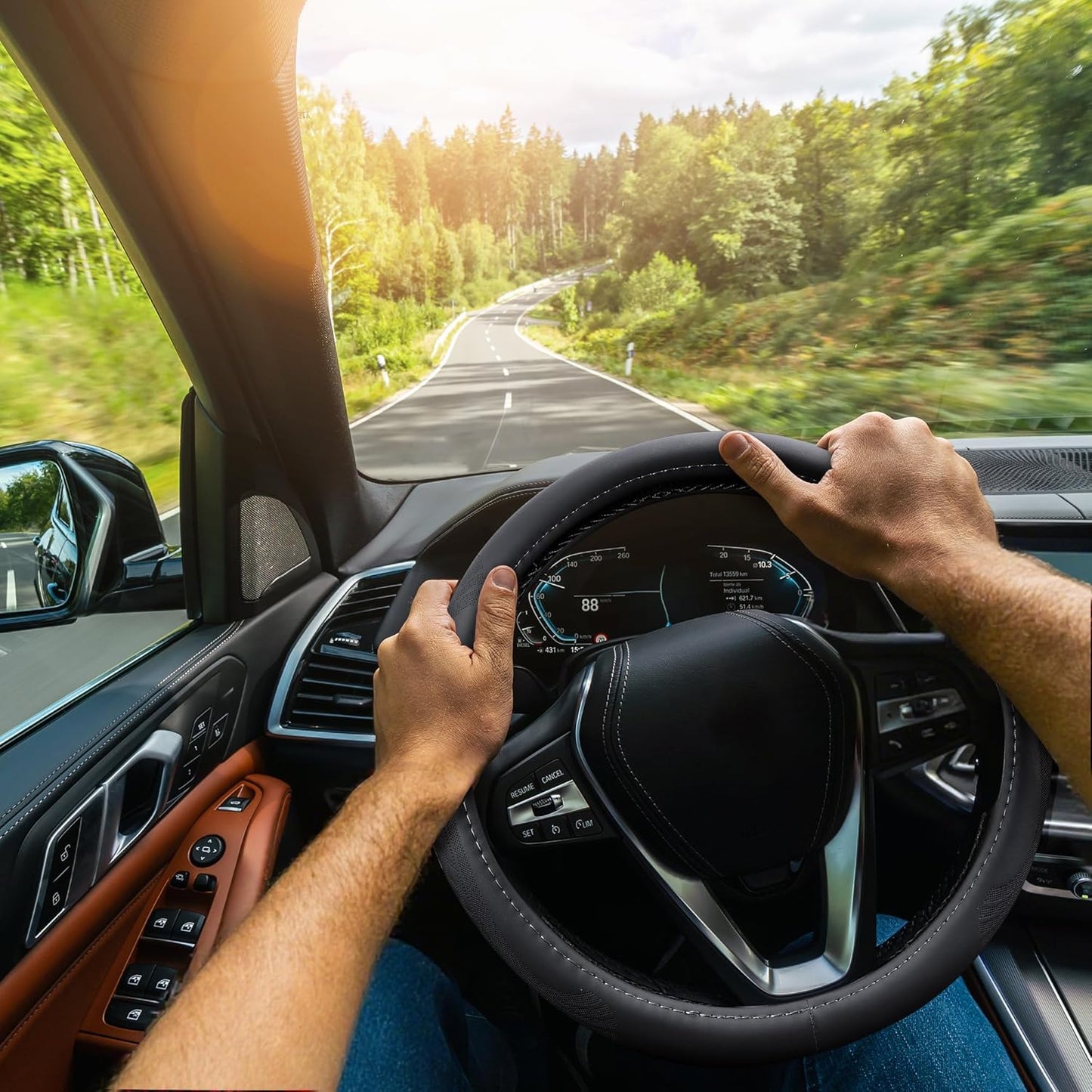 【2025 Model】 Breathable Soft Leather Car Steering Wheel Cover for Men Women, Non-Slip, Comfortable,Universal 15 inches Steering Wheels, Black