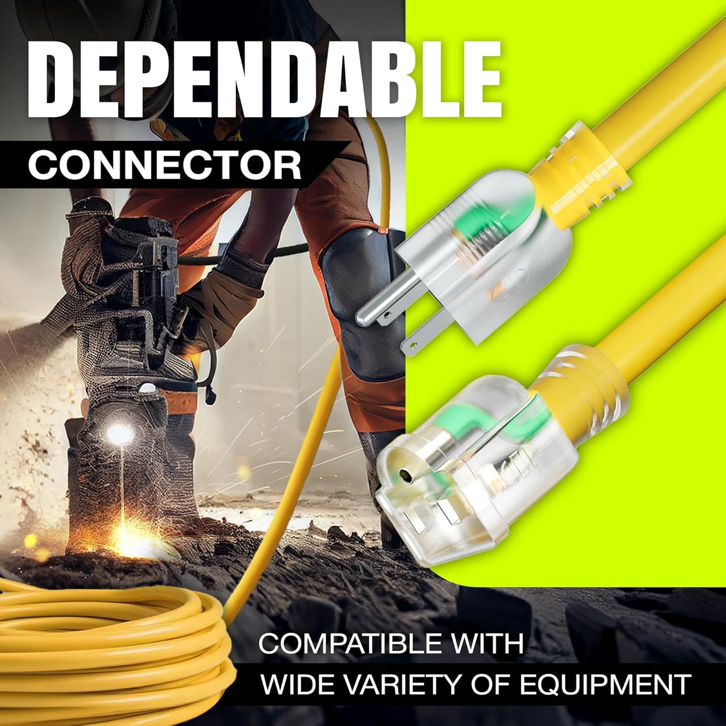 10ft Outdoor/Indoor Extension Cord 16/3 Gauge Heavy Duty 3 Prong SJTW, Waterproof, Flexible Cold-Resistant Long Power Cord,13A 125V 1625W, Yellow by LifeSupplyUSA
