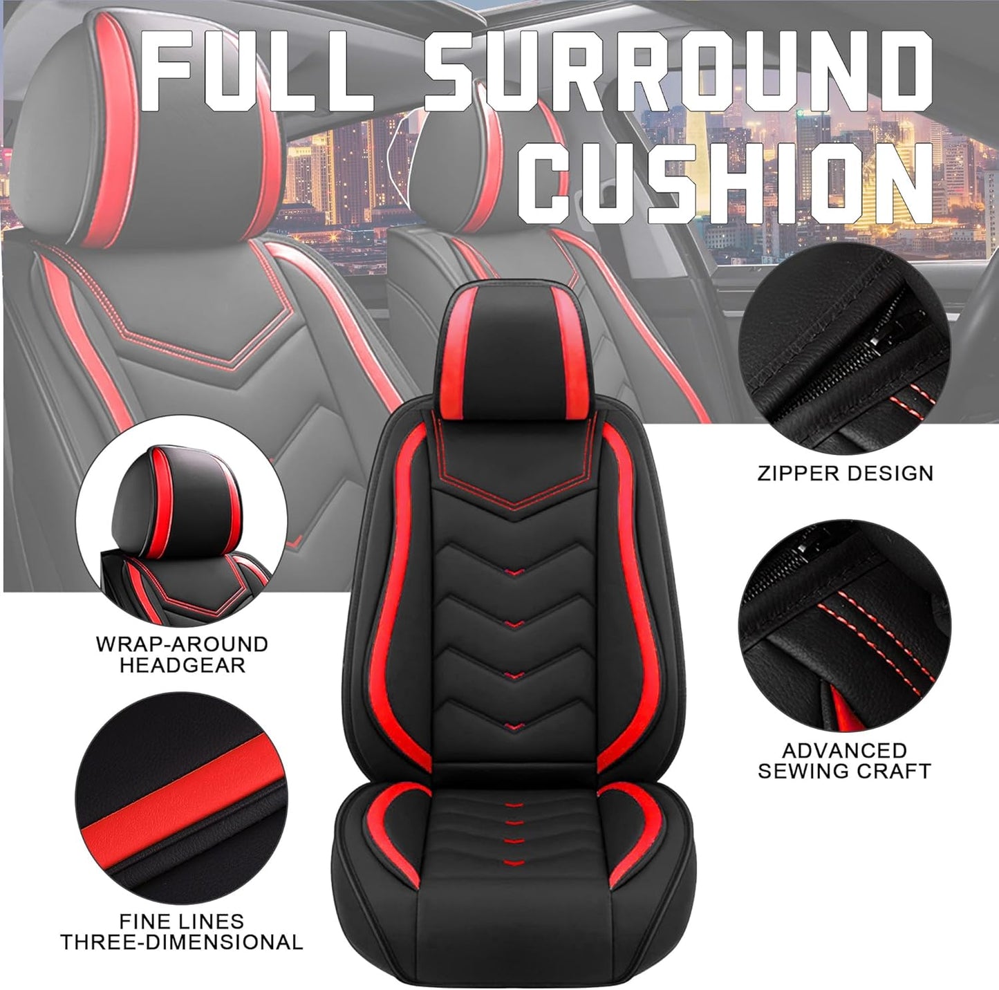 Car Seat Covers for Chrysler Pacifica 2004-2025, Stylish Sport Seat Cover, Premium Nappa Leather Car Seat Cover. Automobile Seat Covers Sets.(Standard 5 Seats/Black Red)