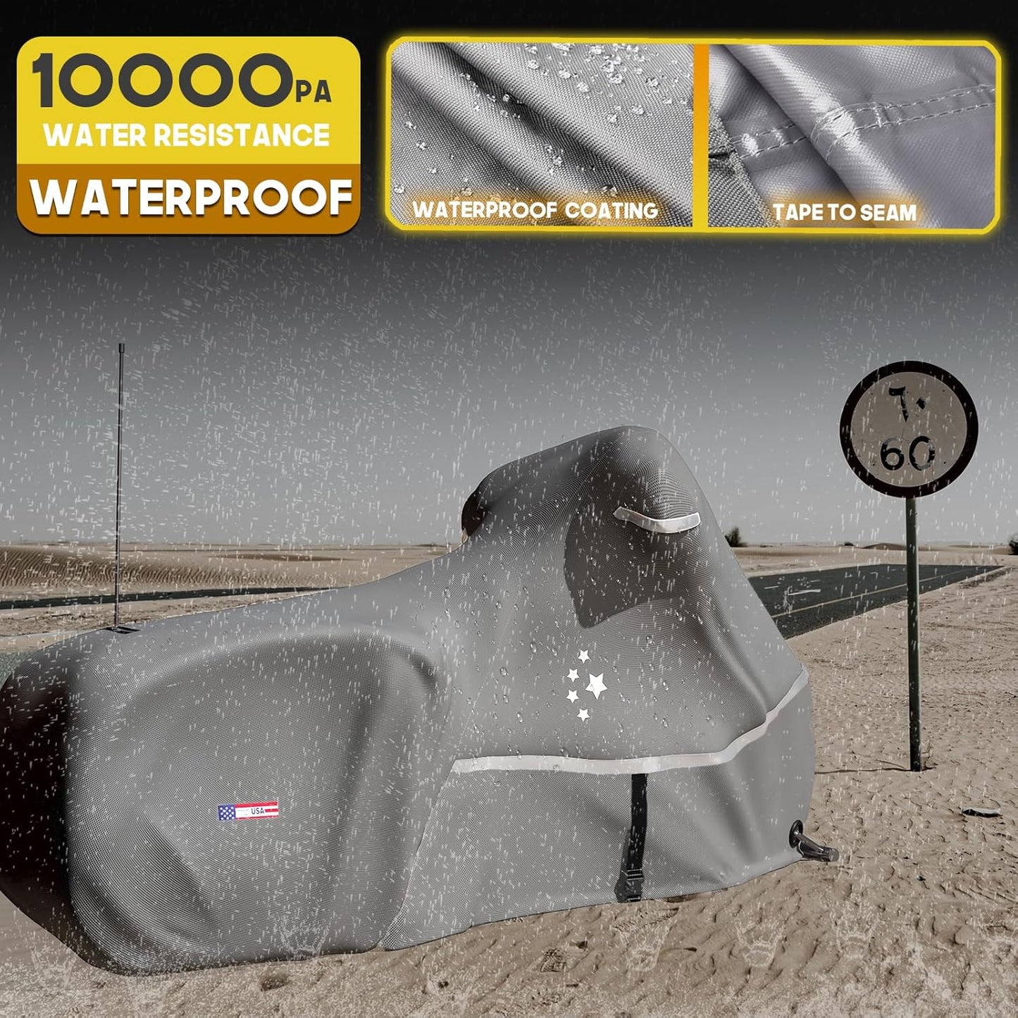 Motorcycle Cover LI LIBZAKI 600D Heavy Duty Storage All Season Universal Weather Waterproof Outdoor Protection 96" XXL Vehicle Cover/Gray