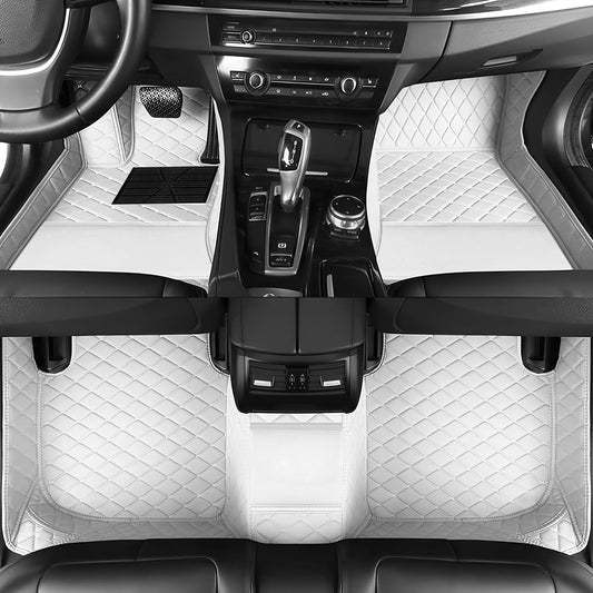 Custom Personalized Floor Mats for Cars，Luxury Full Coverage All Car Floor Mats，Anti-Slip Leather Car Mat Set ，Custom Floor Mats for 99% of Cars, Trucks & SUVs. (White)
