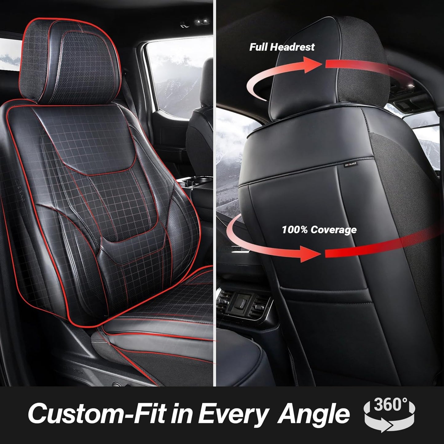 Coverland Custom Car Seat Covers Compatible with F150, Raptor, F250, F350 Super Duty - Premium Leather Non-Slip Memory Foam Waterproof Interior Protector Full Set-Black [See Size Chart-Size X110]