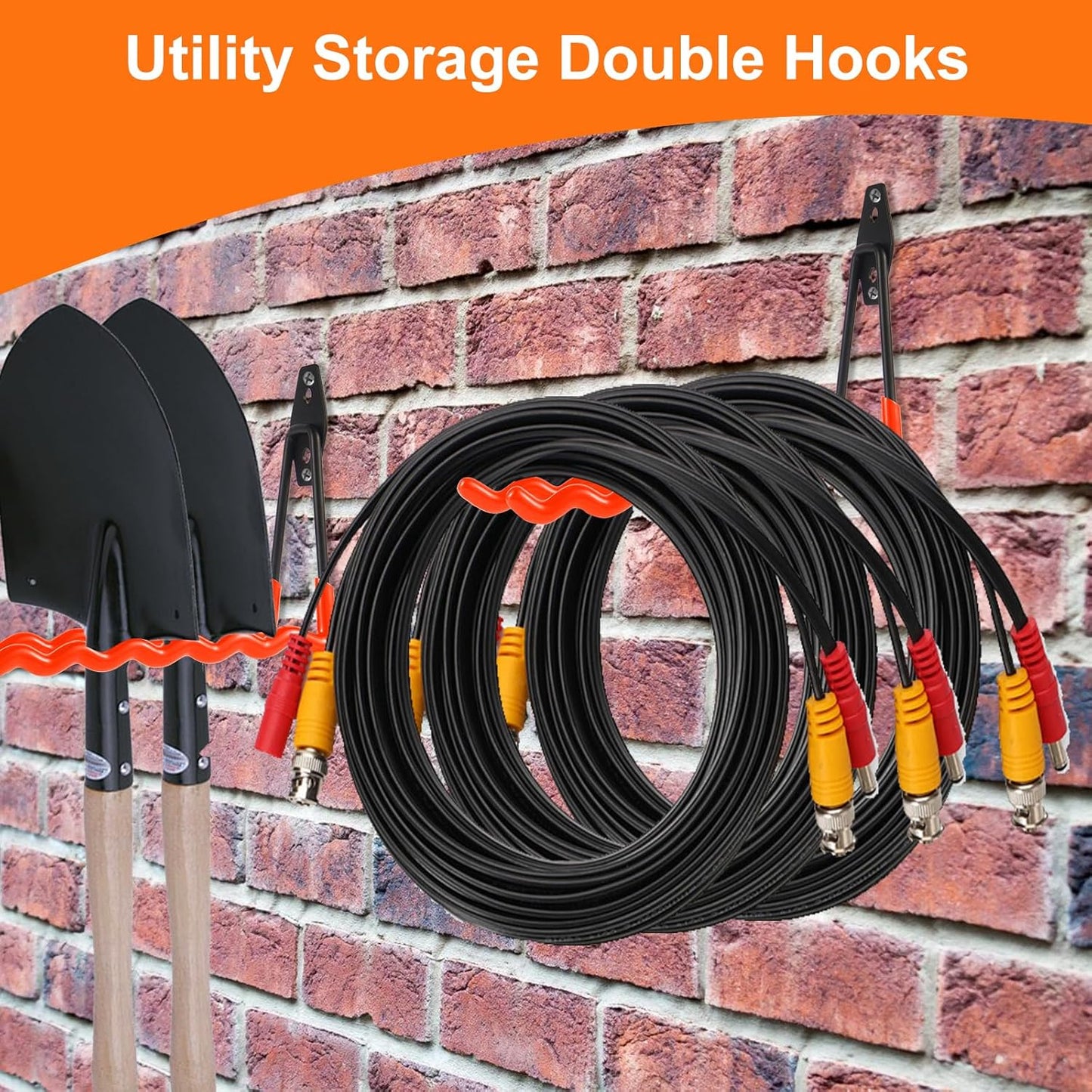 Wall Mounted Garage Hooks Tool Organizer, 12.4 Inch Garage Storage Hook Heavy Duty Utility Wall Hangers Orange for Ladders, Hose, Garden Tools, Set of 4