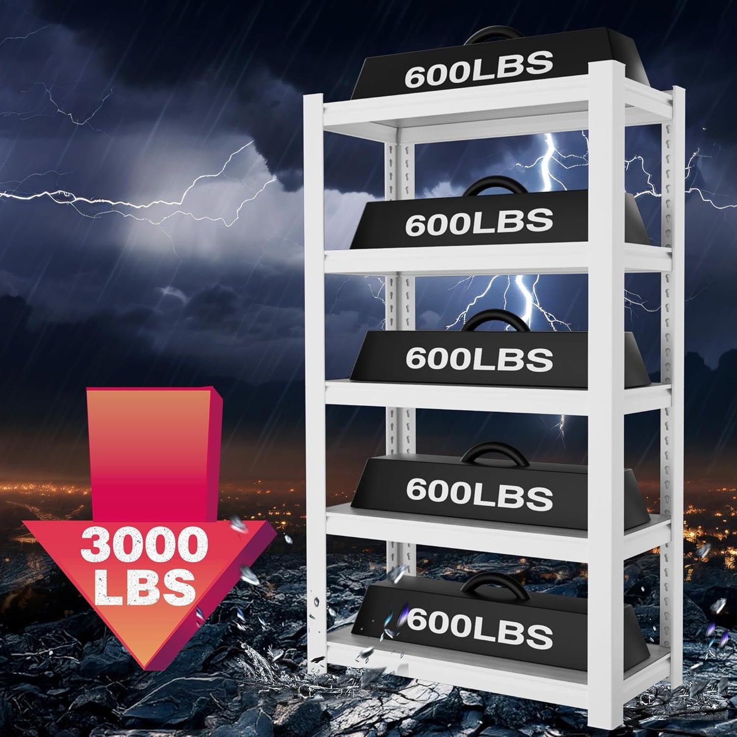 WORKPRO House 5-Tier Shelving Unit, 3000lbs Adjustable Storage Shelves, Boltless Book Shelf, Shelf Organizer for Kitchen, Living Room, Bathroom, Wood Grain Pattern, Waterproof Board, 24-1/10"W, White