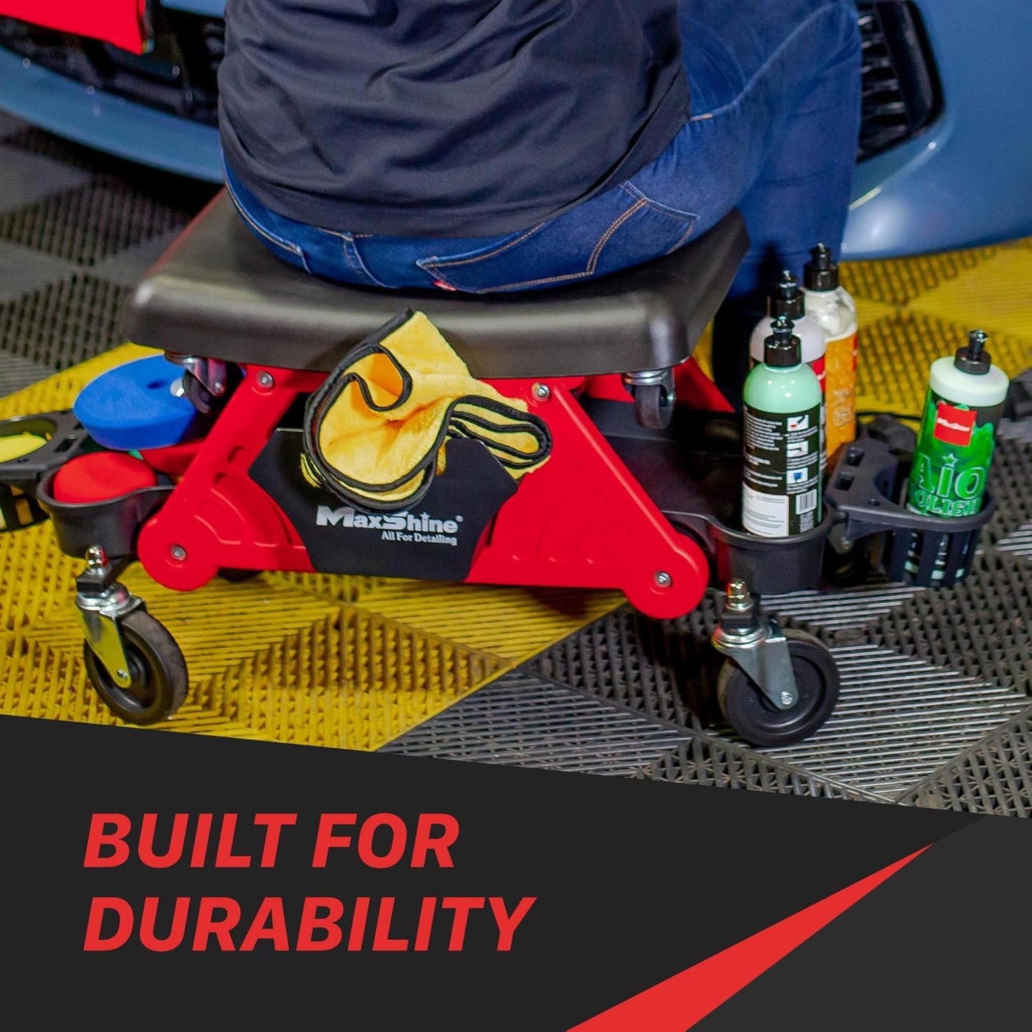 Maxshine Detailing Mini Creeper with Cushion - Mobile Rolling Utility Creeper Seat for Mechanics & Detailers - Perfect for Car Cleaning, Buffering, Polishing, Ceramic Coating, and Car Waxing