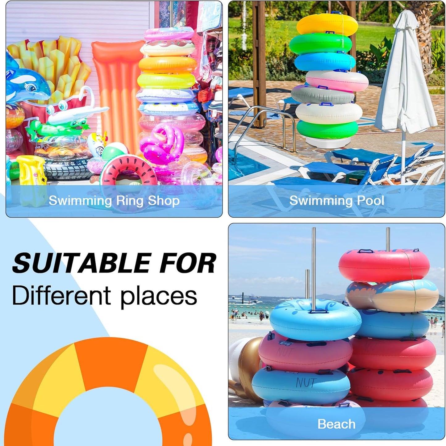 Pool Float Storage Rack 13 x 78 Inch Pool Float Holder Stainless Steel Equipment Holder Water Filling Base Portable Scalable Outdoor Rack for Swimming Outdoor Storage(White)