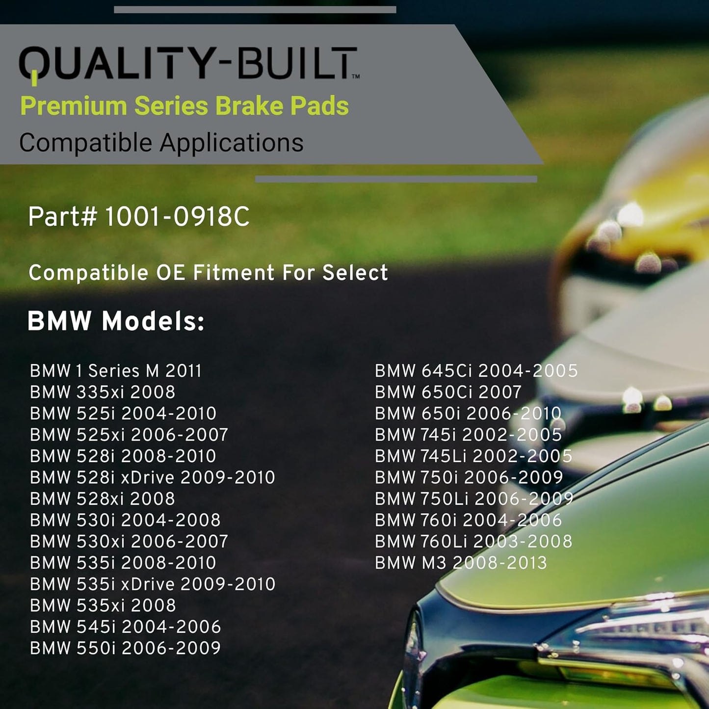 Premium Ceramic Front Brake Pads (1001-0918C) Compatible with 2002-2013 BMW (1 Series M/335xi/525i/525xi/528i/528i xDrive/528xi/530i/530xi/535i/535i xDrive/535xi/545i/550i/M3 & More)