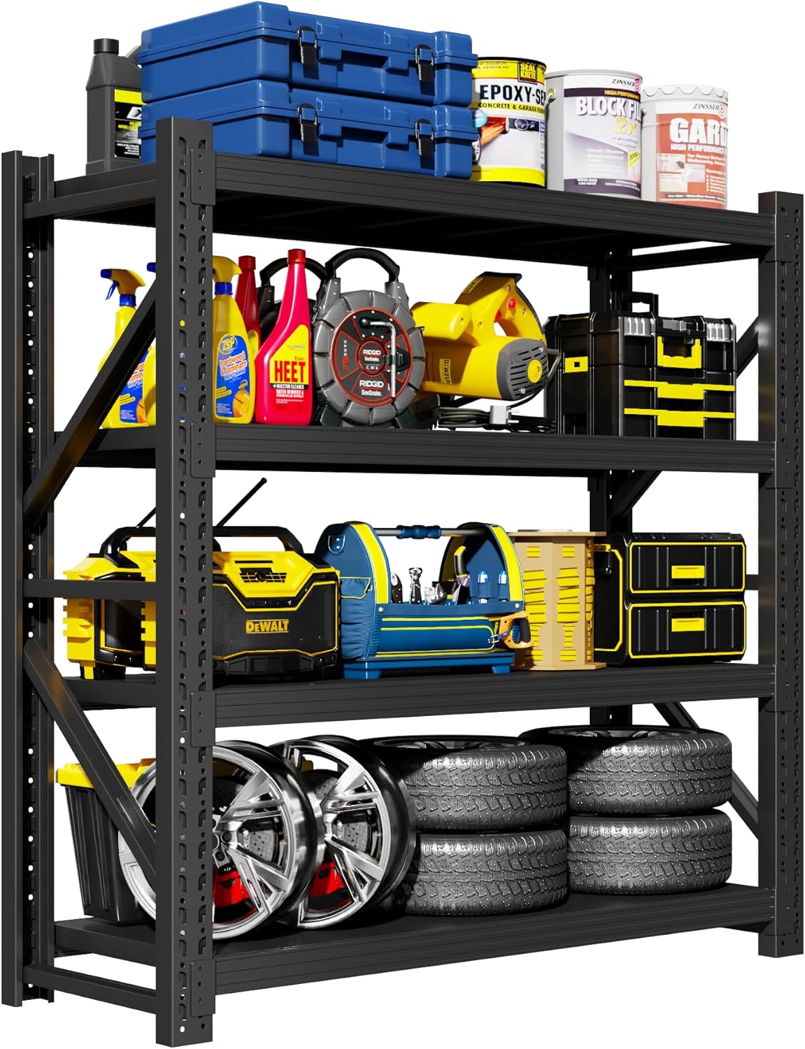Garage Shelving Unit, 4 Tier Heavy Duty Racks, Easy Assembly, Metal Racks with Adjustable Shelves, 3000 LBS Load Capacity,for Warehouse,Basement (Black, 19.7" D x 59.1" W x 78.7" H)