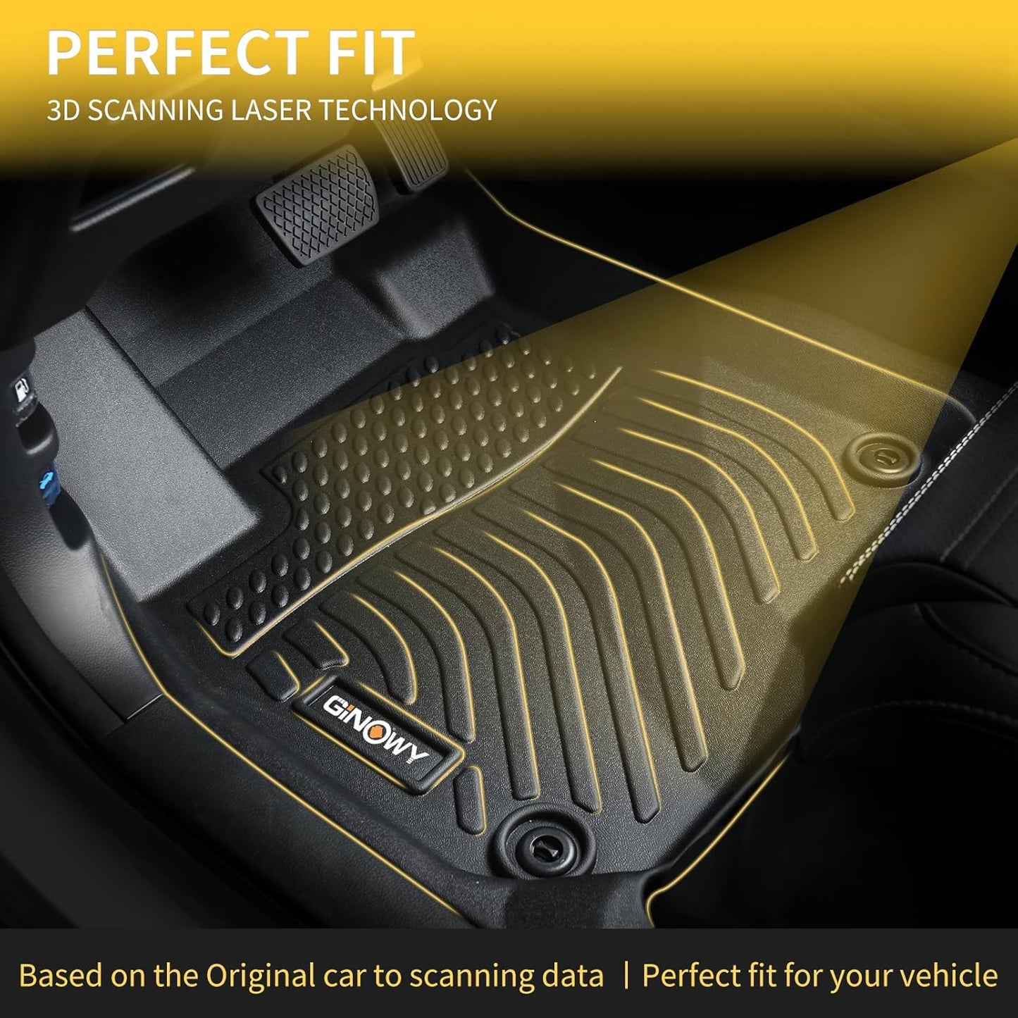 GINOWY-Floor Mats & Cargo Liner for Dodge Challenger RWD 2015-2023, TPE All Weather Challenger Car Floor Mats, Non-Slip Trunk Mat Waterproof Challenger Automotive Floor Liners Accessories Black