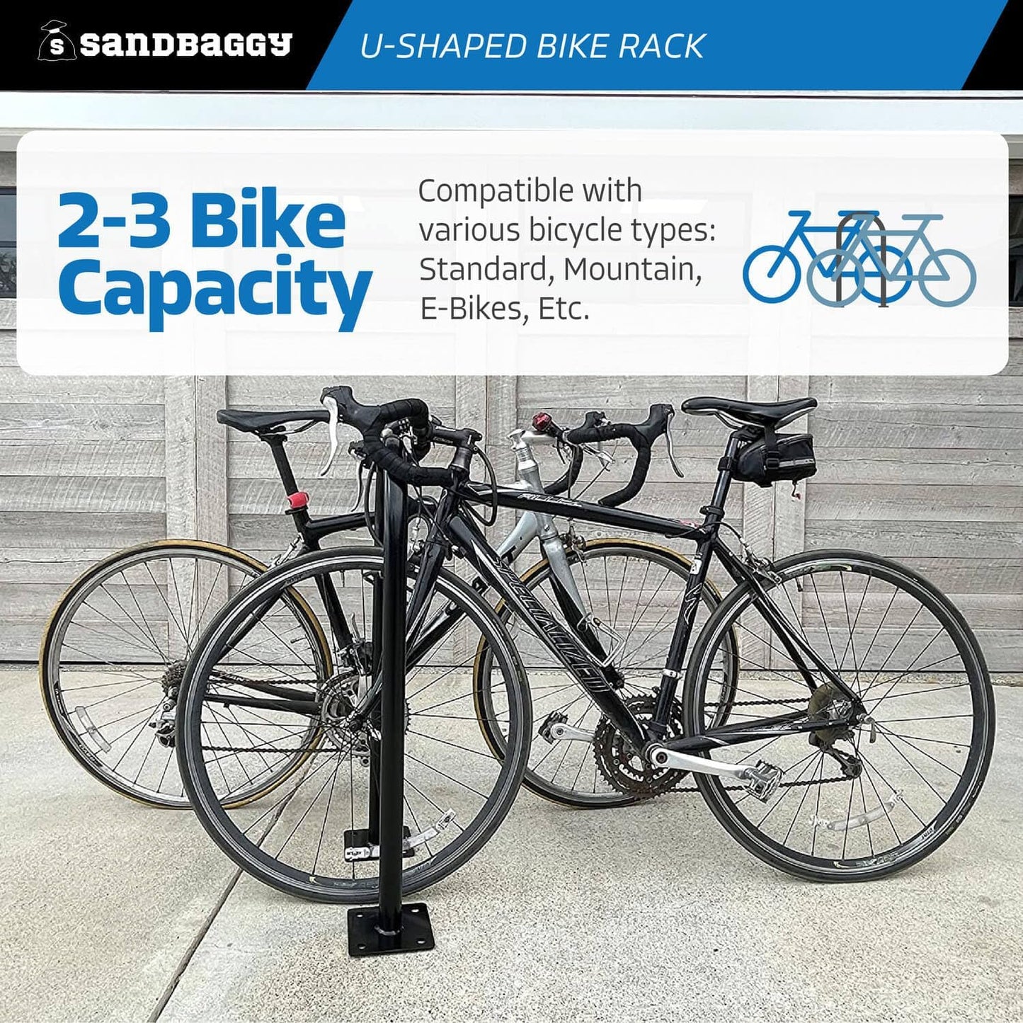 Sandbaggy U Shaped Bike Rack - Outdoor, Commercial - Galvanized Steel - Surface/Ground Mounted (2, Gray)