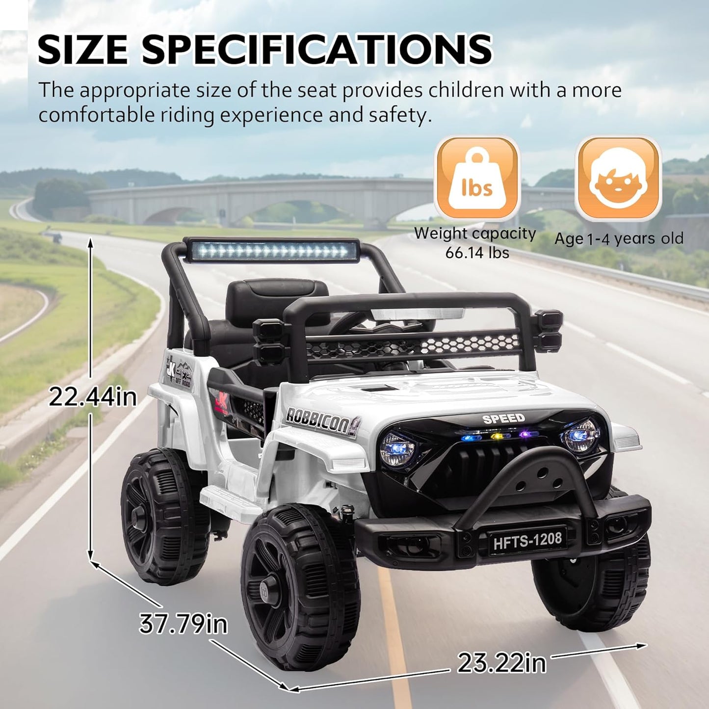 12V Ride on Electric Truck Car for Kids, 12V Kids Electric Vehicles w/Remote Control, Four-Wheel Suspension, USB, Bluetooth, Power Display, Lights, Battery Powered Ride on Toys for Boys Girls (White)