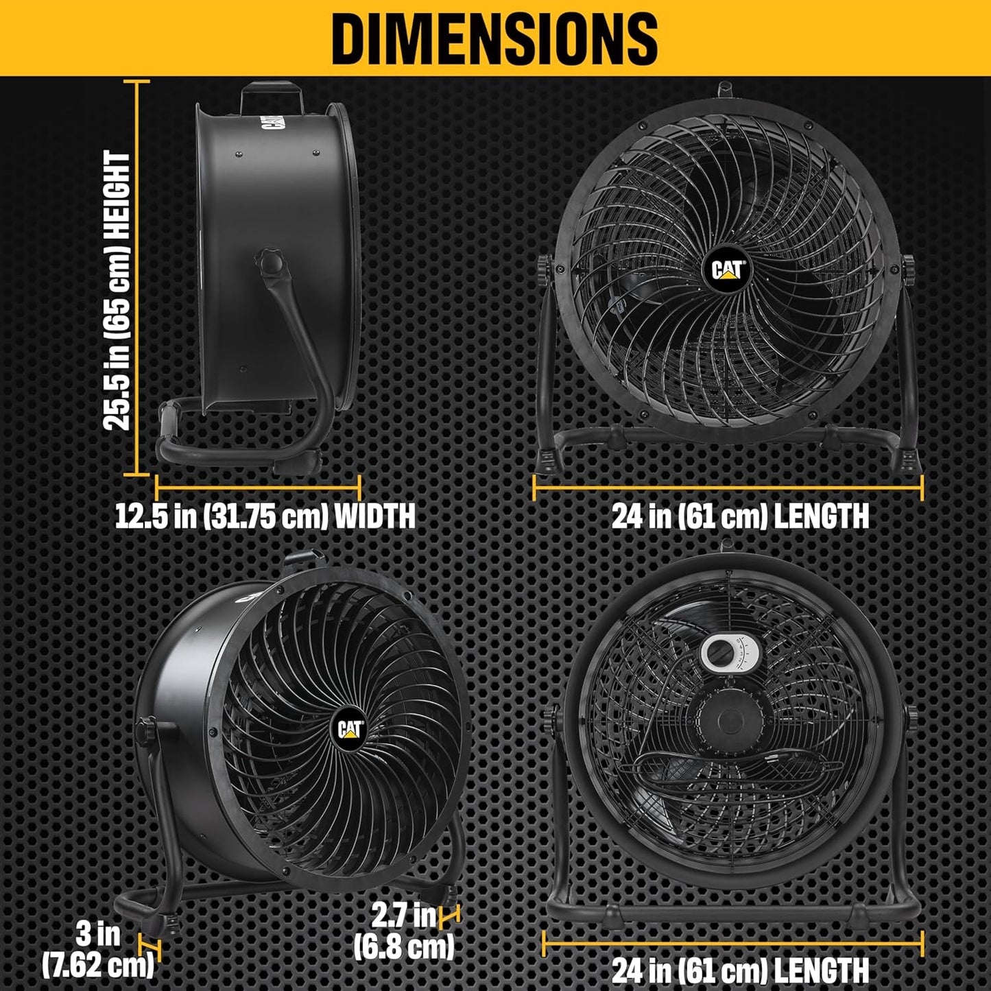 CAT by CATERPILLAR HVD-18AC - 18-inch High-velocity Drum Air Circulator Fan with 360-degree Pivoting Head and Dual Ball Bearing 4-speed Motor, Black…