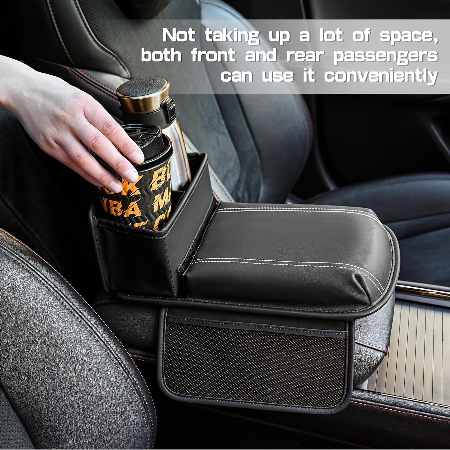 JEYODA Upgraded Car Armrest Cover,Premium Leather Car Armrest Cover Cushion with Storage Holder, Caddy for car (red)