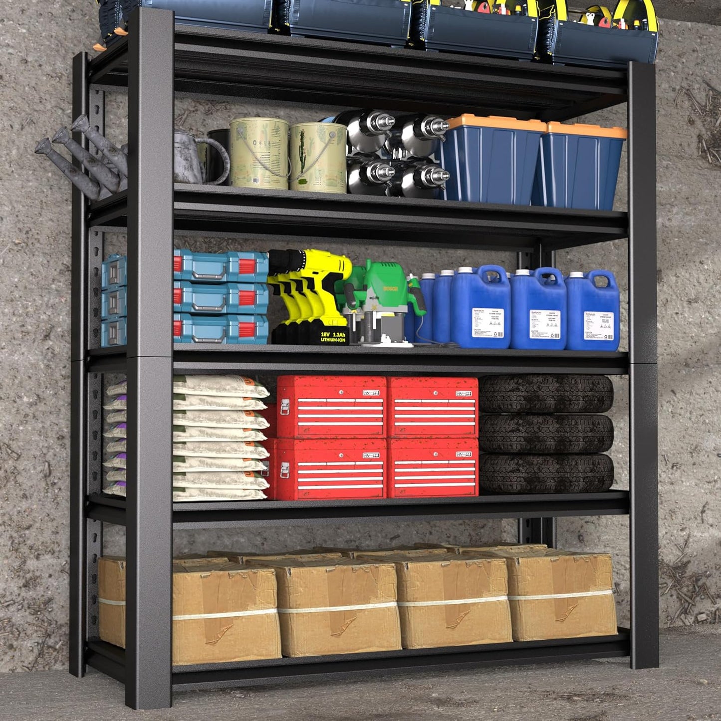 76" H x 60" W x 24" D 5-Tier Heavy Duty Garage Shelving Unit, 3000 LBS Capacity Metal Storage Rack,Adjustable Steel Shelves for Garage, Warehouse, Basement, Pantry, Workshop.1 Pack