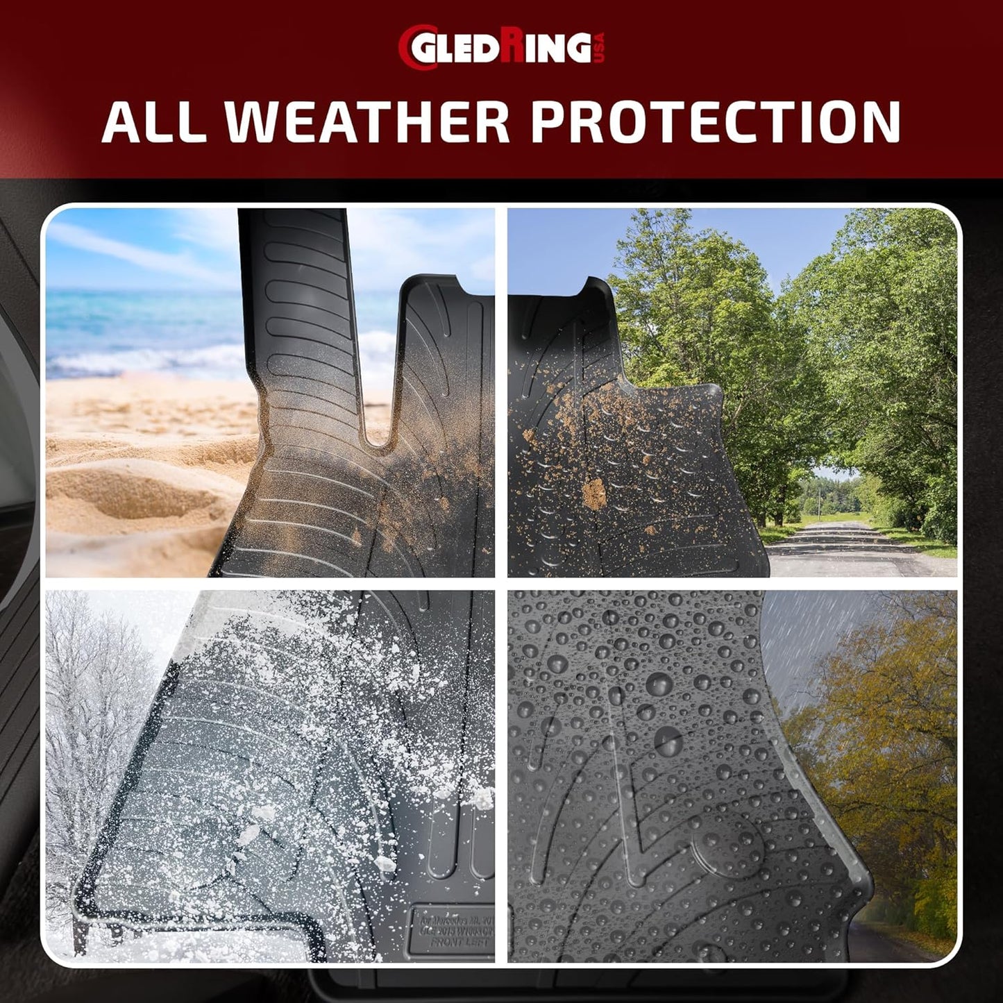 Gledring USA Custom Fit All-Weather Rubber Floor Mats Intended for Mercedes Benz ML Class/ML-63 AMG (W166) 2012-2015, No Trimming Required, Tailored Custom Fit, Protects from Rain, Mud, & Snow