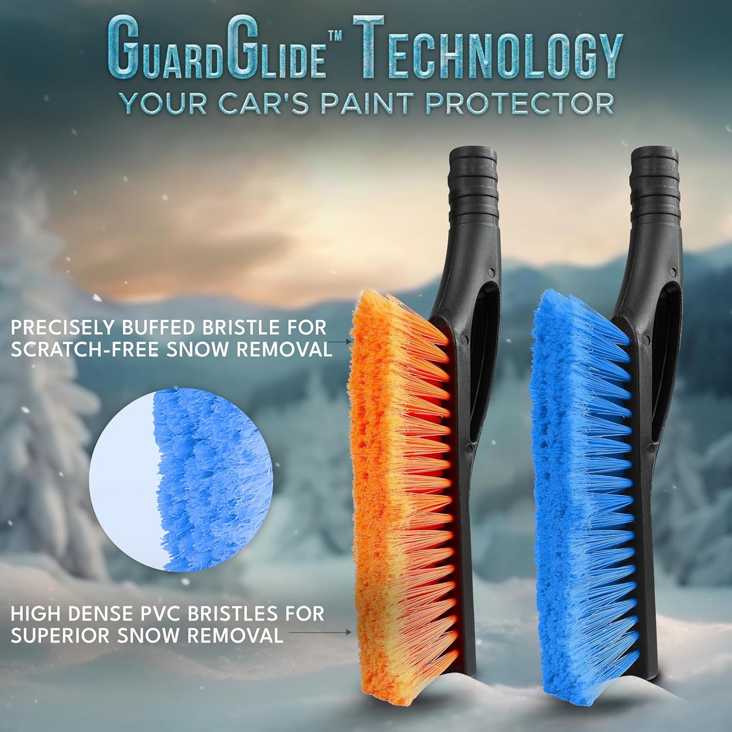 EcoNour 27" Car Snow Brush and Ice Scrapers for Car Windshield (2 Pack) | Scratch Free Bristle Head Snow Brush & Tough Window Snow Scraper with Aluminium Body | Snow Removal Winter Car Accessories