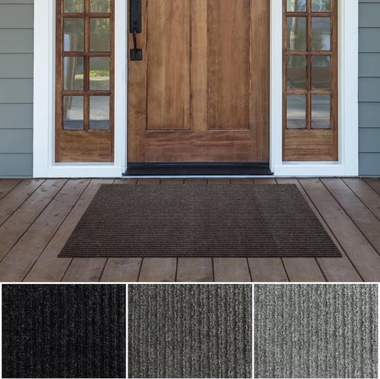 iCustomRug Spartan Weather Warrior Indoor/Outdoor Utility Ribbed Carpet Runner with Non-Slip Thermoplastic Rubber Backing, 3ft X 4ft Brown