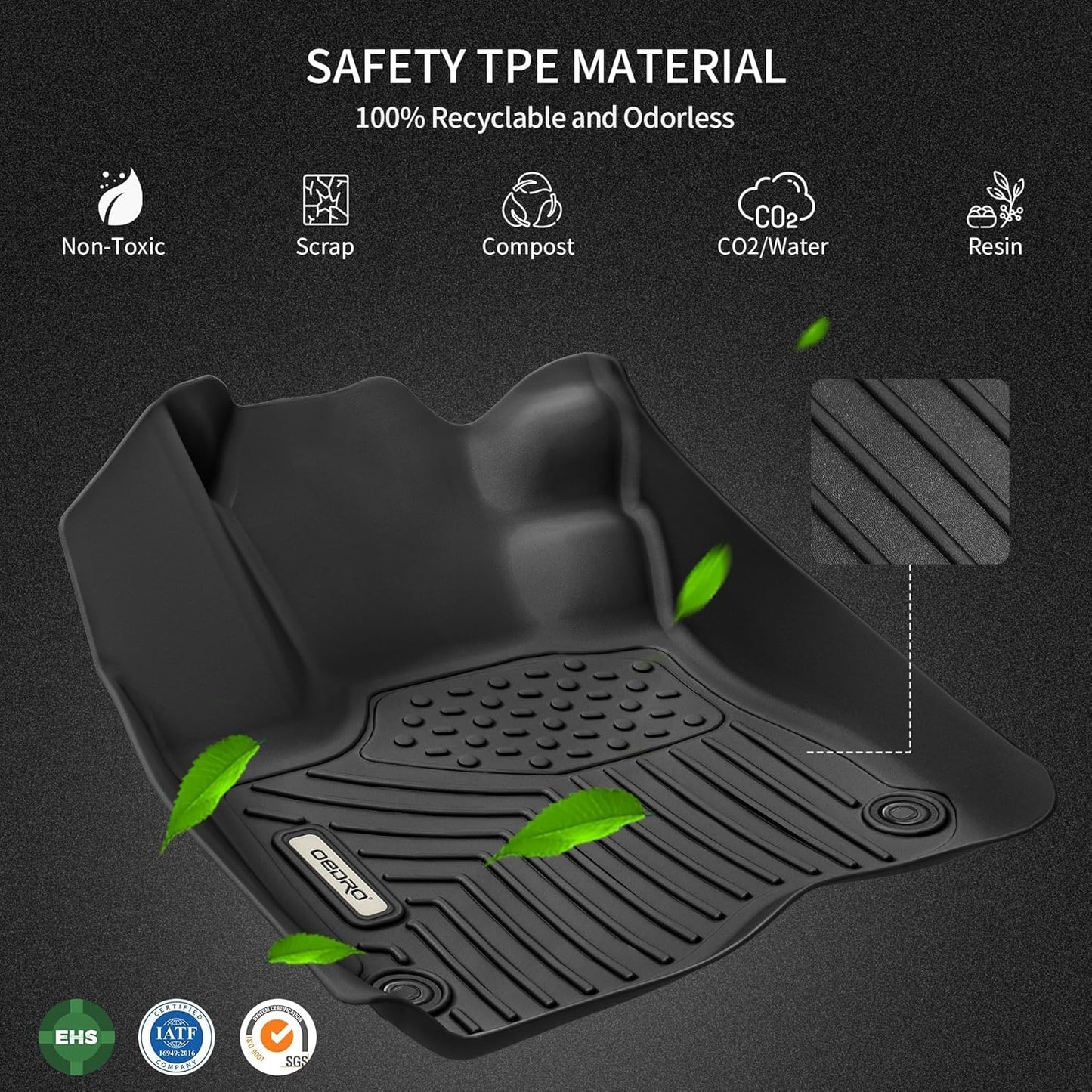 OEDRO Floor Mats Fit for 2018-2024 GMC Terrain & 2018-2024 Chevy Equinox, Unique Black TPE All-Weather Guard Includes 1st and 2nd Row Full Set Liners