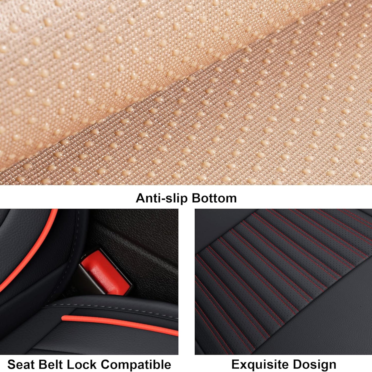 LINGVIDO Leather Car Seat Covers,Breathable and Waterproof Faux Leather Automotive Seat Covers for Cars SUV Pick-up Truck Sedan,Universal Anti-Slip Driver Seat Cover with Backrest (Rear Seat, Red)