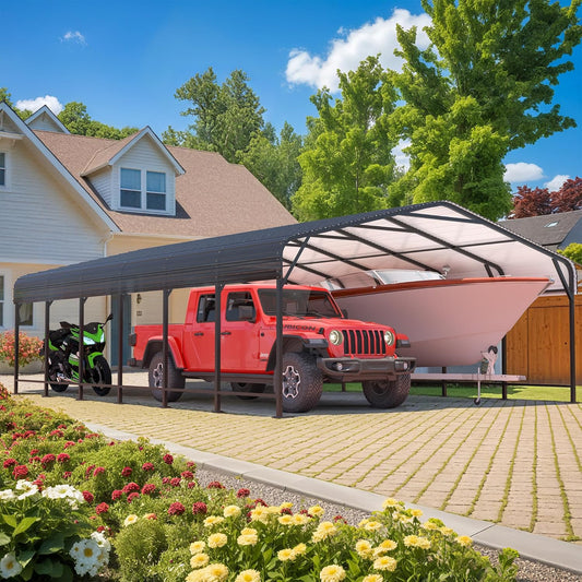 Polar Aurora 20x30 FT Metal Carport with Heavy Duty Carport Canopy, Car Port with Upgraded Support Framework and Reinforced Base, Car Garage Shelter for Car, Boats and Truck