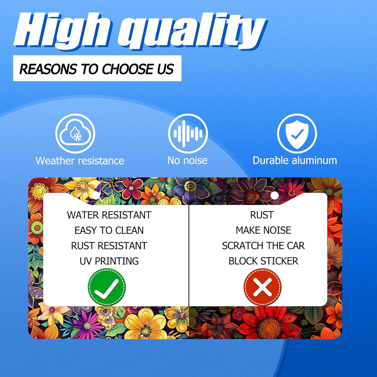 Bright Flowers Colorful Floral License Plate Frame Flower License Plate Stainless Steel Funny License Plate Holder for Women Cute Car Accessory Decoration 12.3" x 6.3"