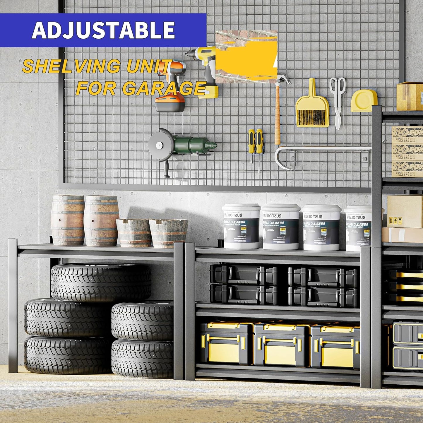 Garage Shelving,5 Tier 72"X47.2"X23.6"Inches,Storage Shelves Heavy Duty Thickened Metal Shelves Shelving Units and Storage,Garage Shelves Unit for Basement Metro