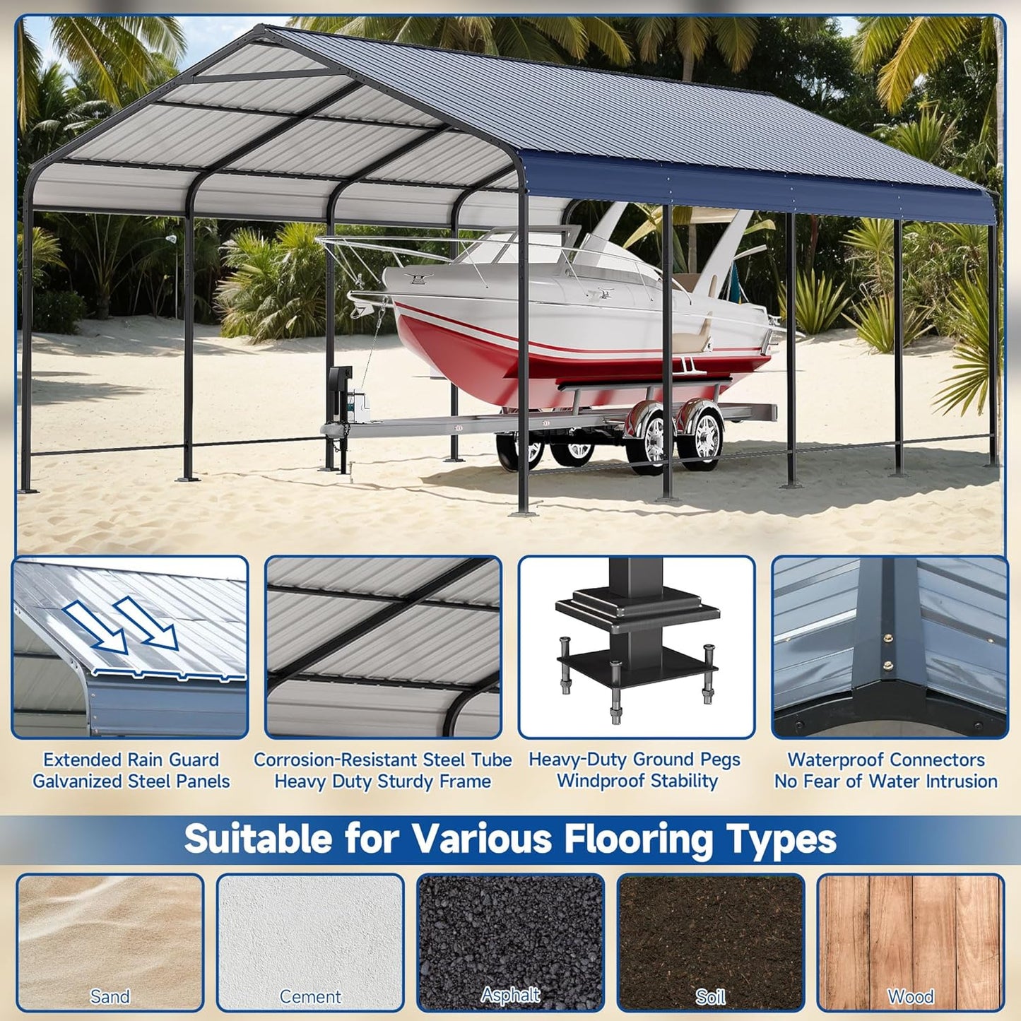 STHOUYN Car Ports 12x20 Heavy Duty Metal Carport Kit, UPF50+ UV Protection Galvanized Steel Car Port for RV/Vehicle Outdoor, 130mph Windproof & 50PSF Snow Load Shelter, Easy Assembly