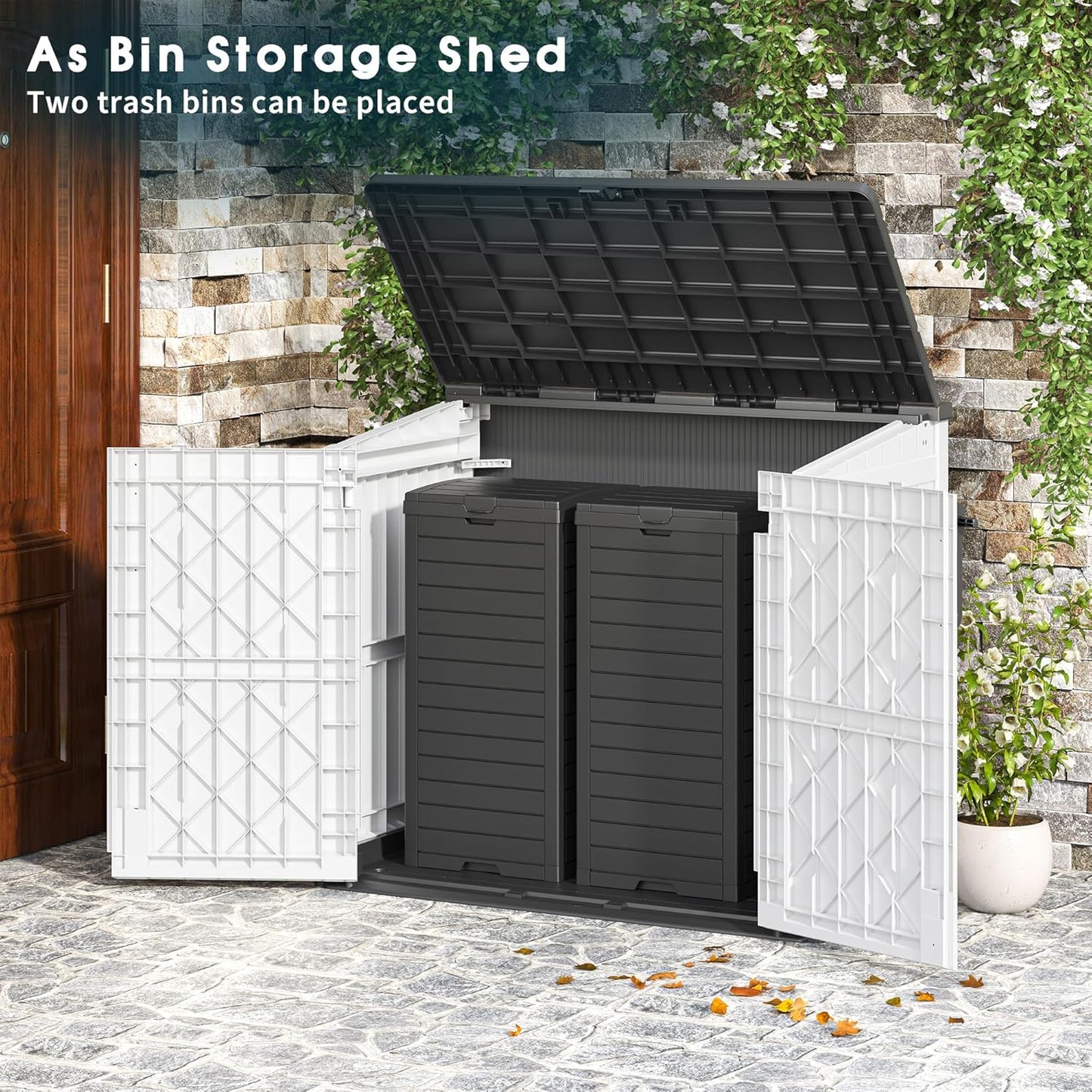 Outdoor Storage Shed 36 Cu. Ft. Resin Garden Horizontal Storage Large Capacity Weather Resistant Storage Box, Lockable Resin Waterproof Shed for Garbage Cans, Garden Tools