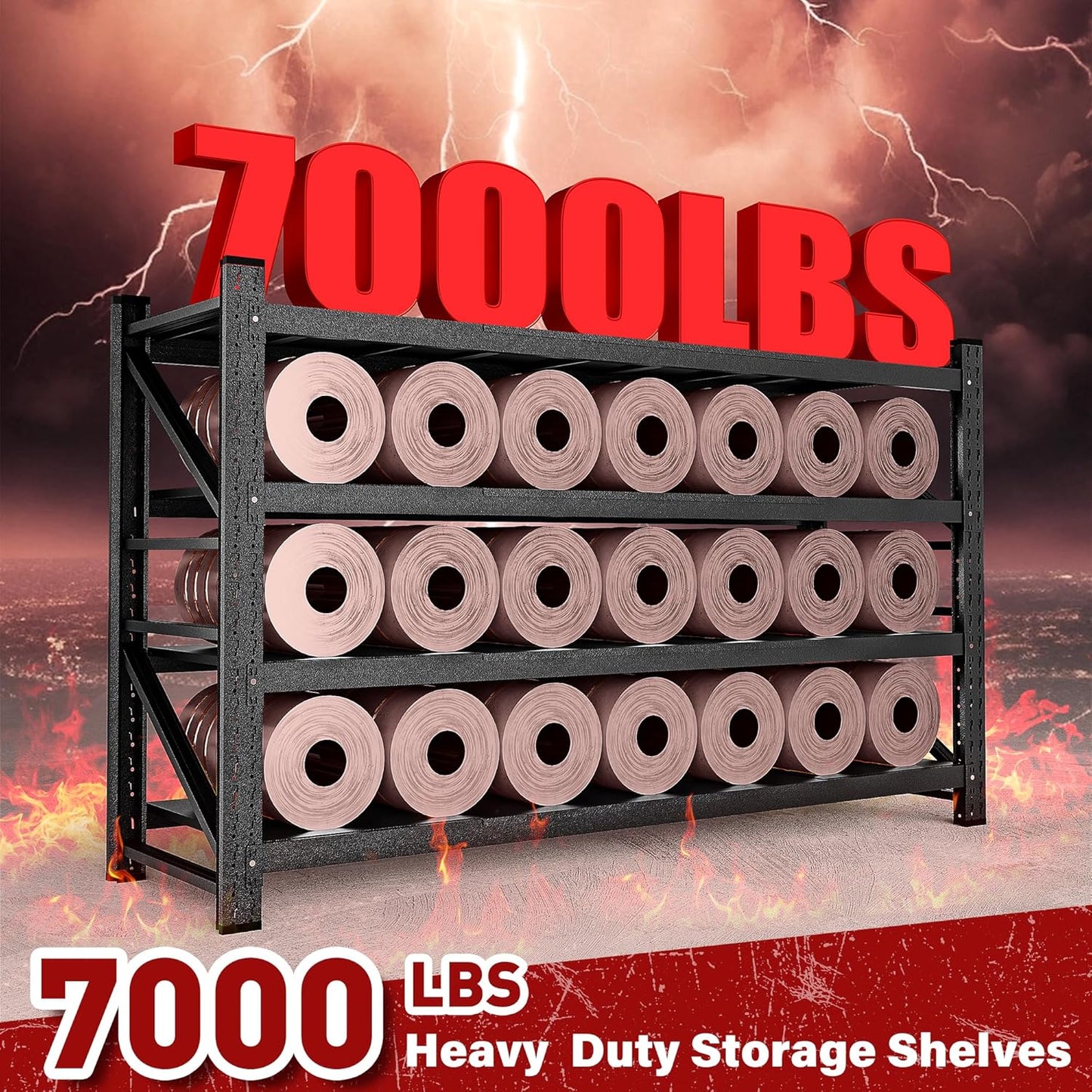 7000LBS Heavy Duty Garage Shelving Units,79" Wide & Deep Storage Shelves,Black Metal Garage Shelves,Large Storage Rack,Steel Shelf,Industrial Shelving for Shop,Warehouse,Basement,79" W x 24" D x 79" H